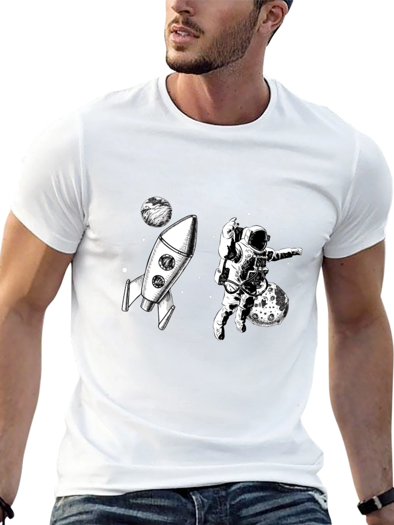Camiseta Negra con Diseño Espacial