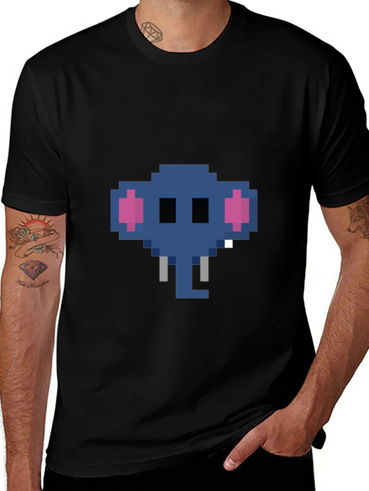 Camiseta Negra con Elefante Pixelado