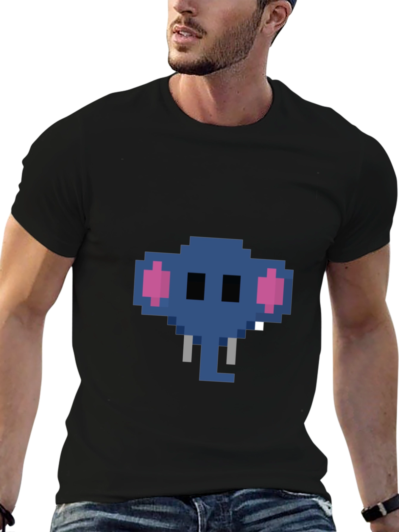Camiseta Negra con Elefante Pixelado