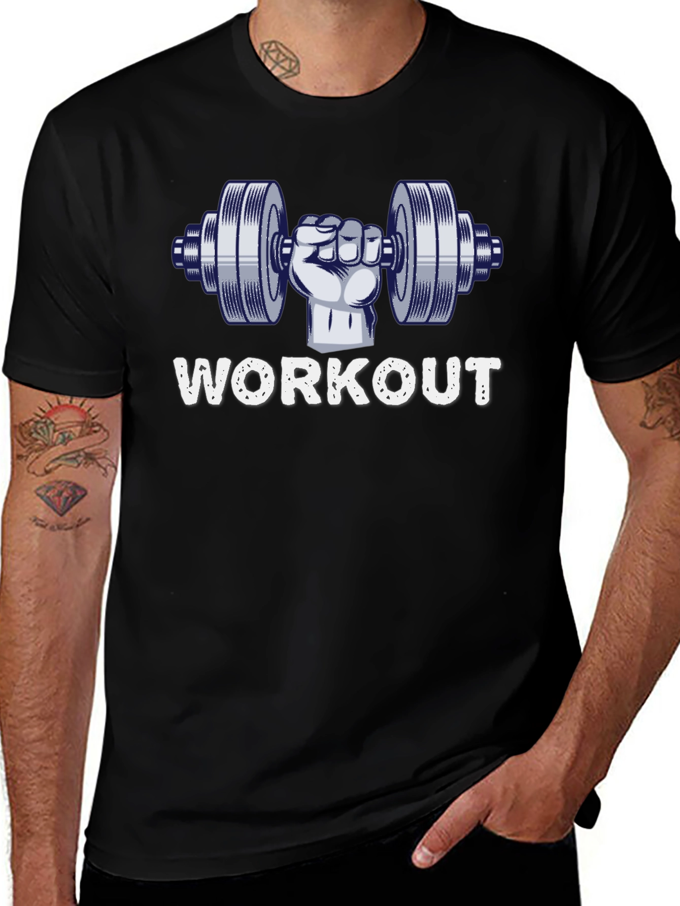 Camiseta Negra Hombre Diseño Workout Gym
