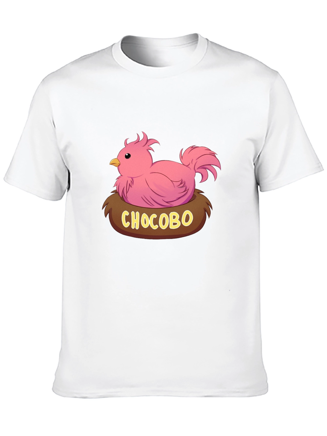 Camiseta Negra con Diseño Chocobo Rosa