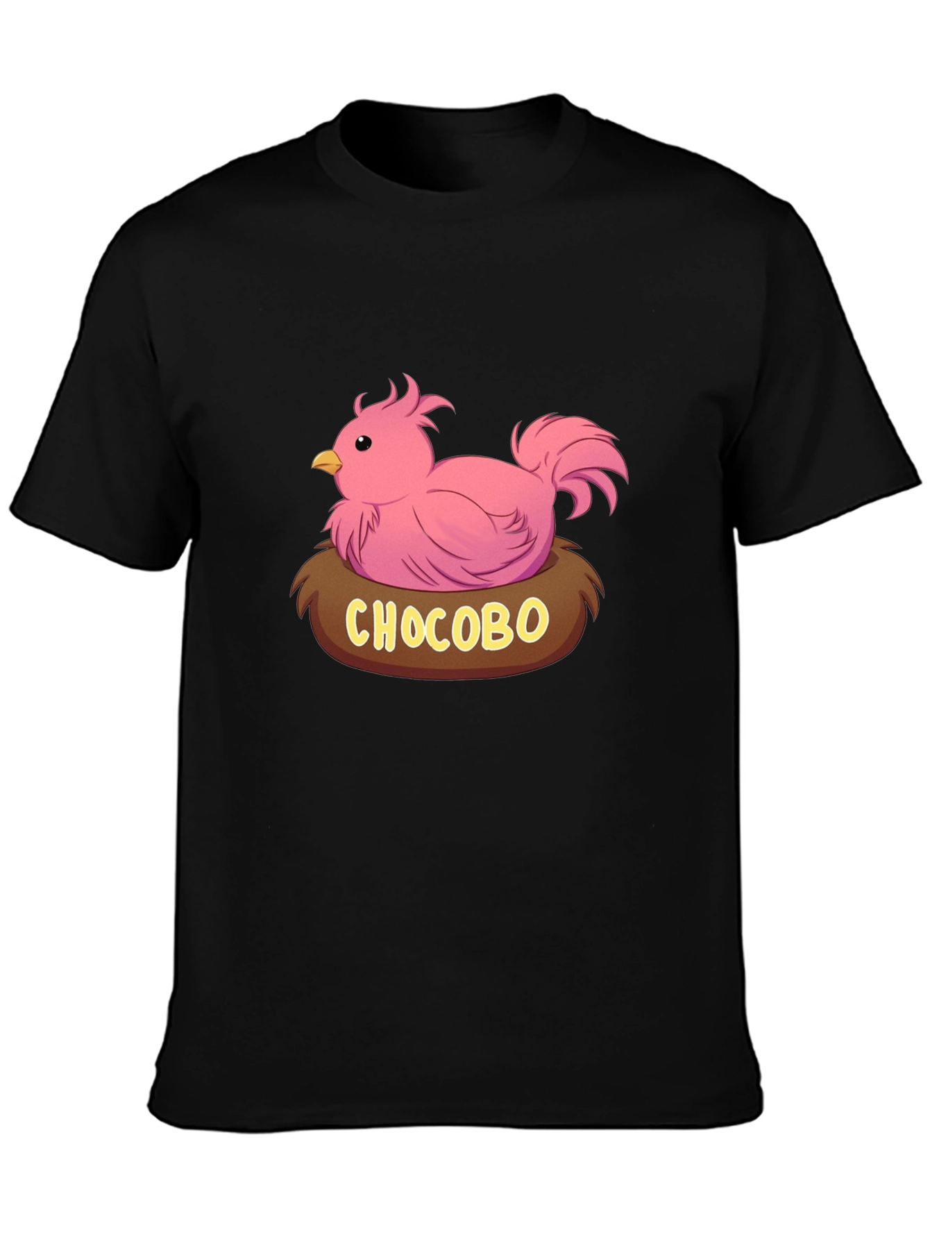 Camiseta Negra con Diseño Chocobo Rosa