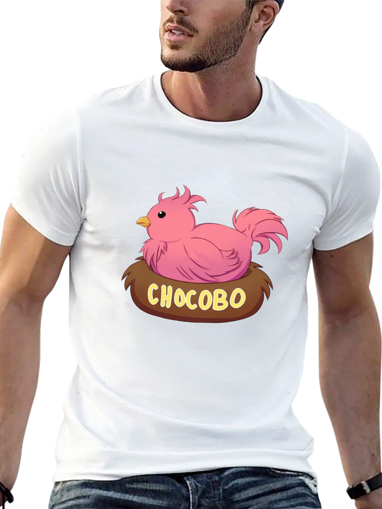 Camiseta Negra con Diseño Chocobo Rosa