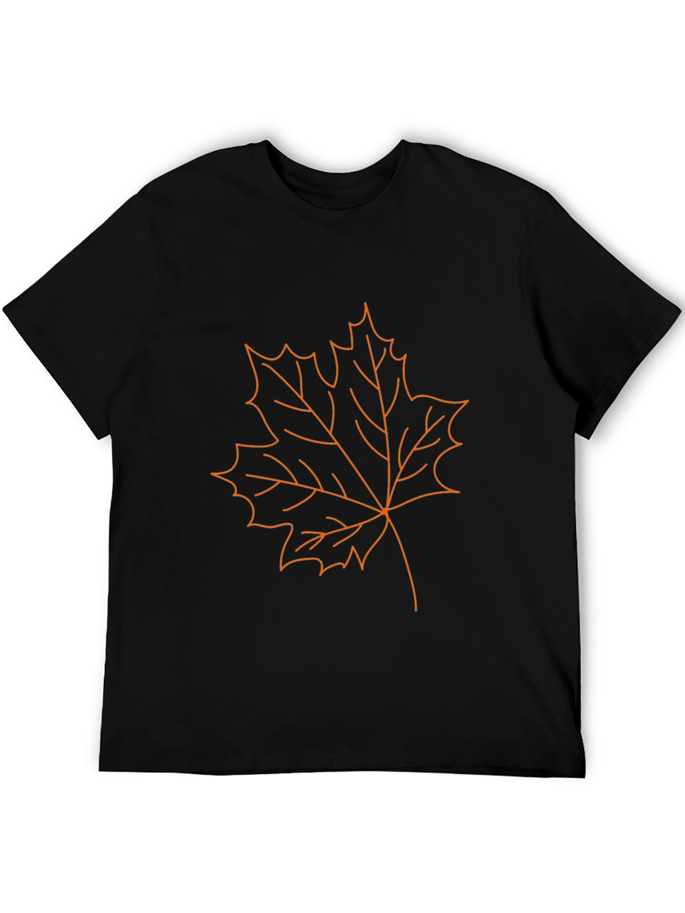 Camiseta Negra Hombre Diseño Hoja de Arce Naranja