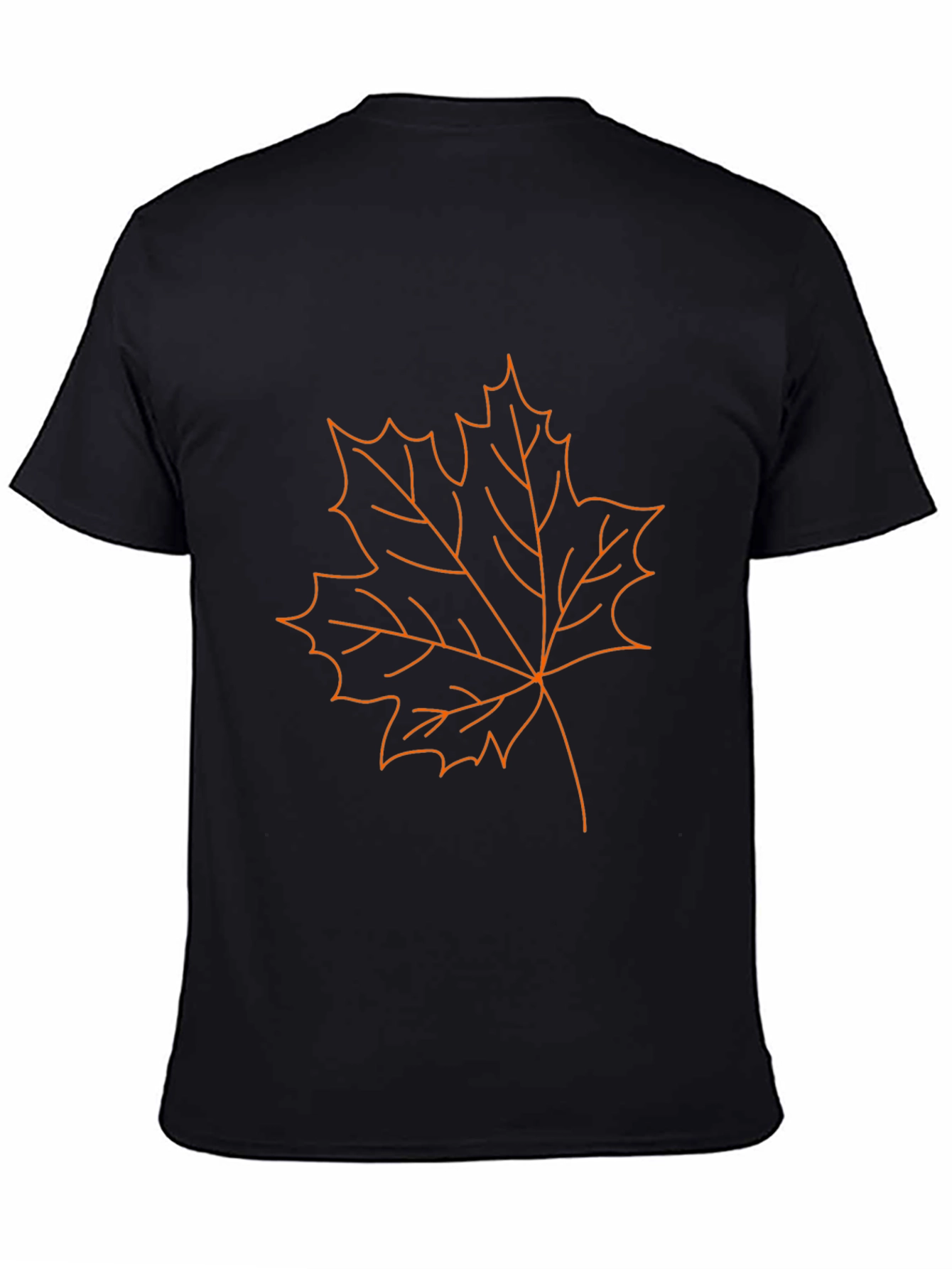 Camiseta Negra Hombre Diseño Hoja de Arce Naranja