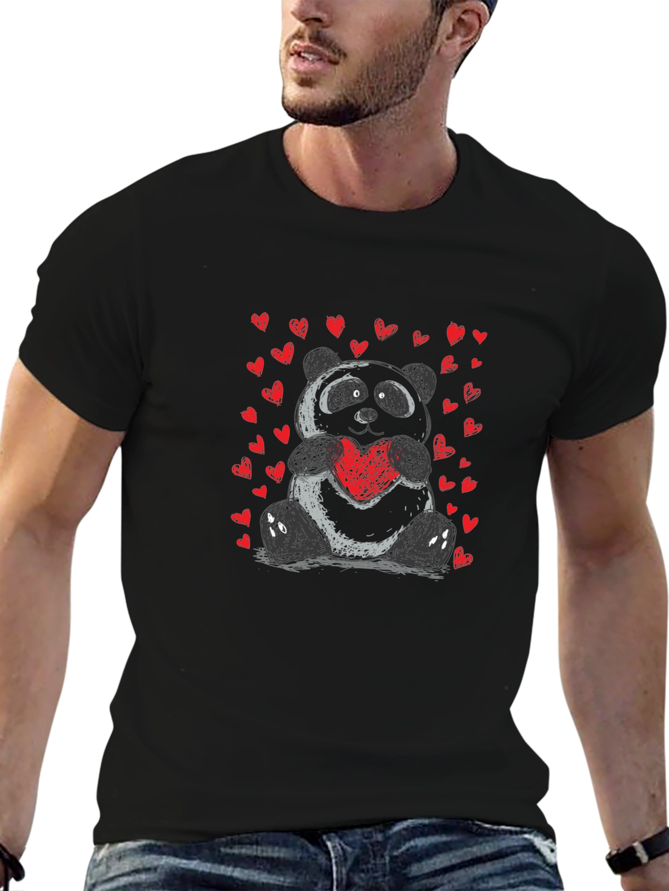 Camiseta Negra con Panda Enamorado