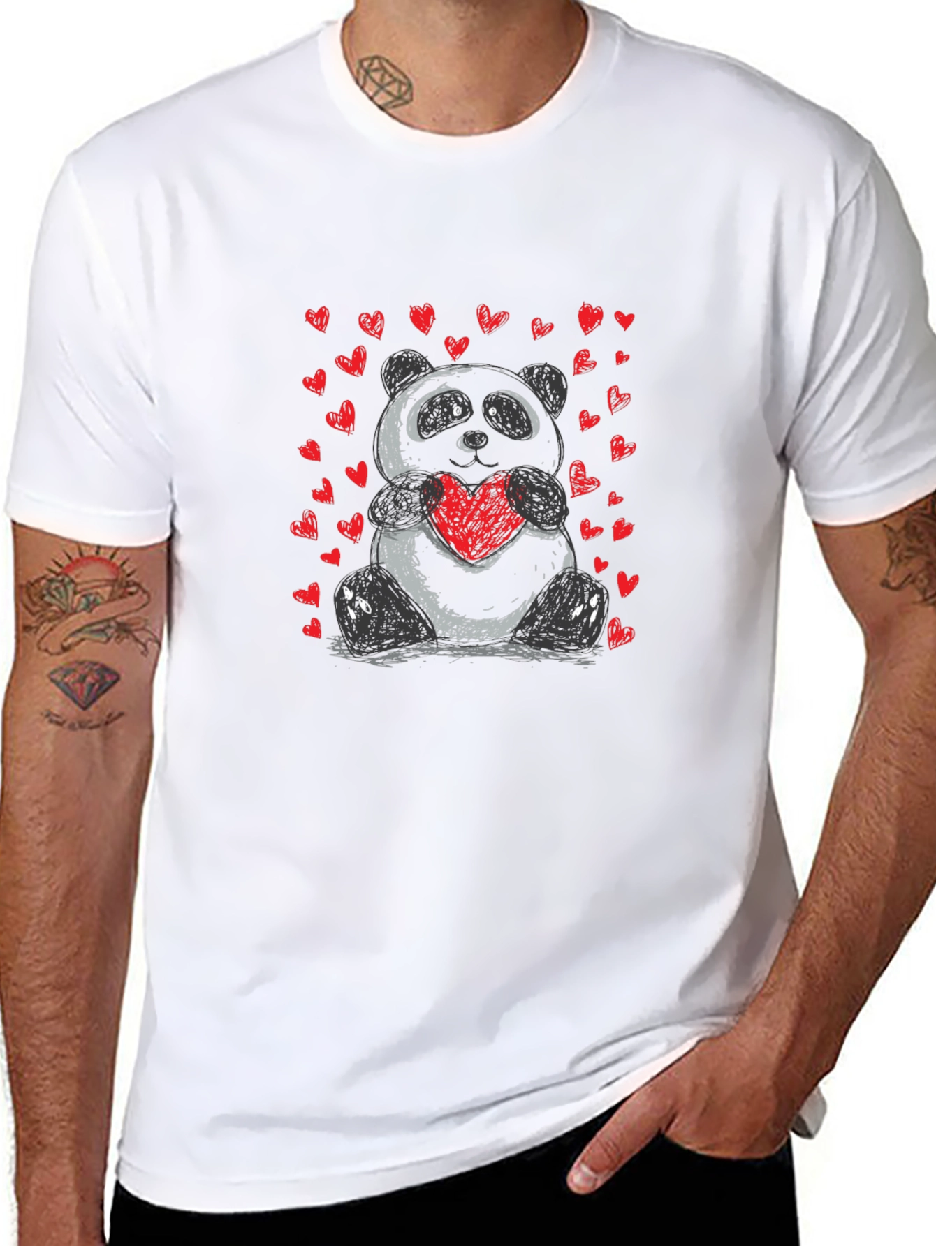 Camiseta Negra con Panda Enamorado