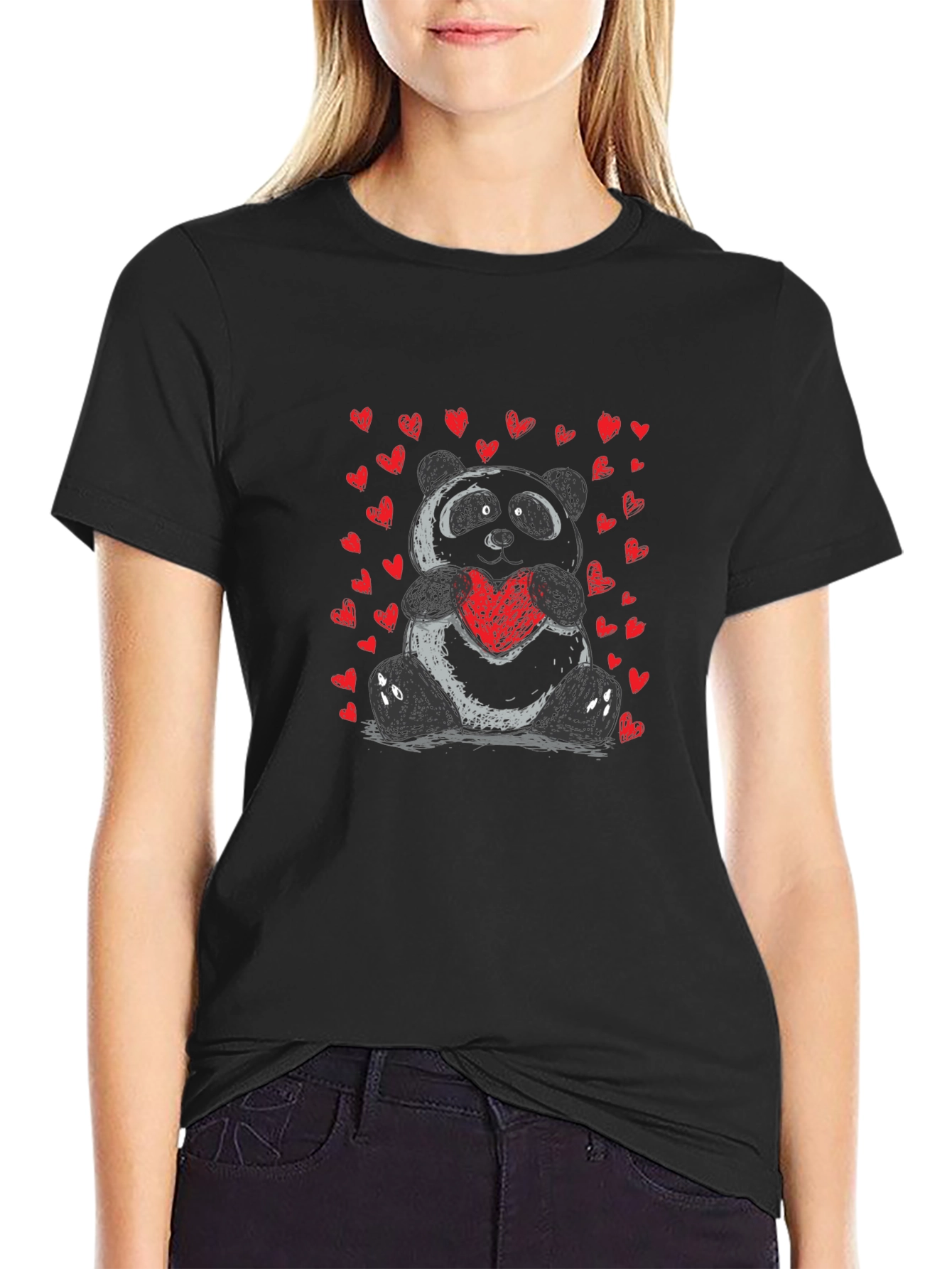Camiseta Negra con Panda Enamorado