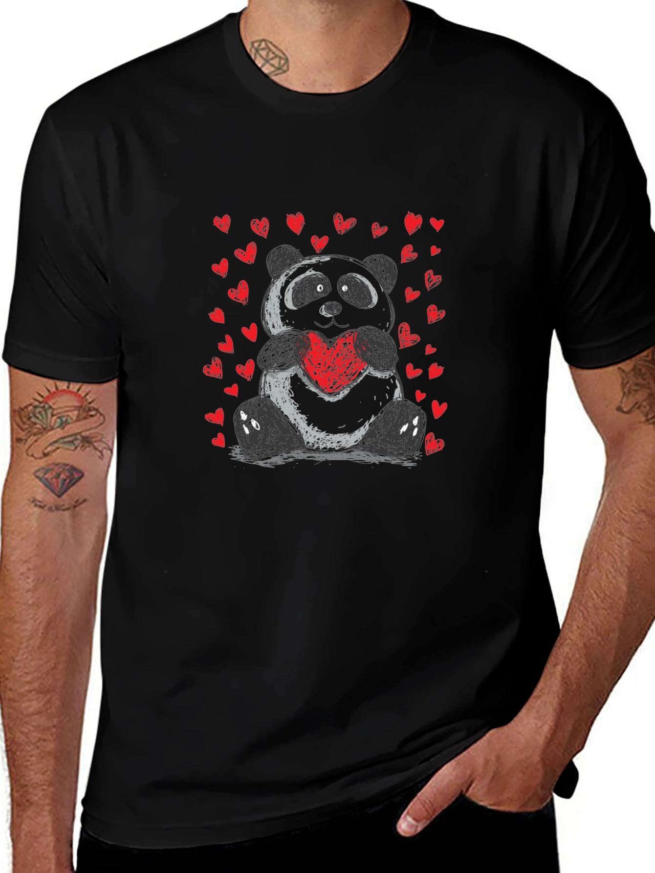 Camiseta Negra con Panda Enamorado