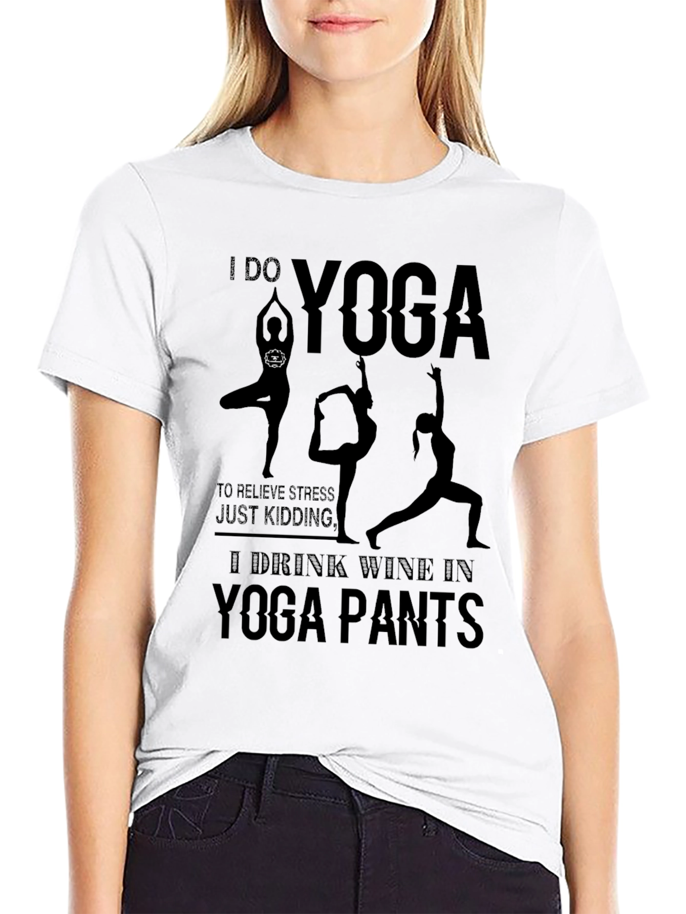 Camiseta Negra Yoga & Vino: Relax con Humor