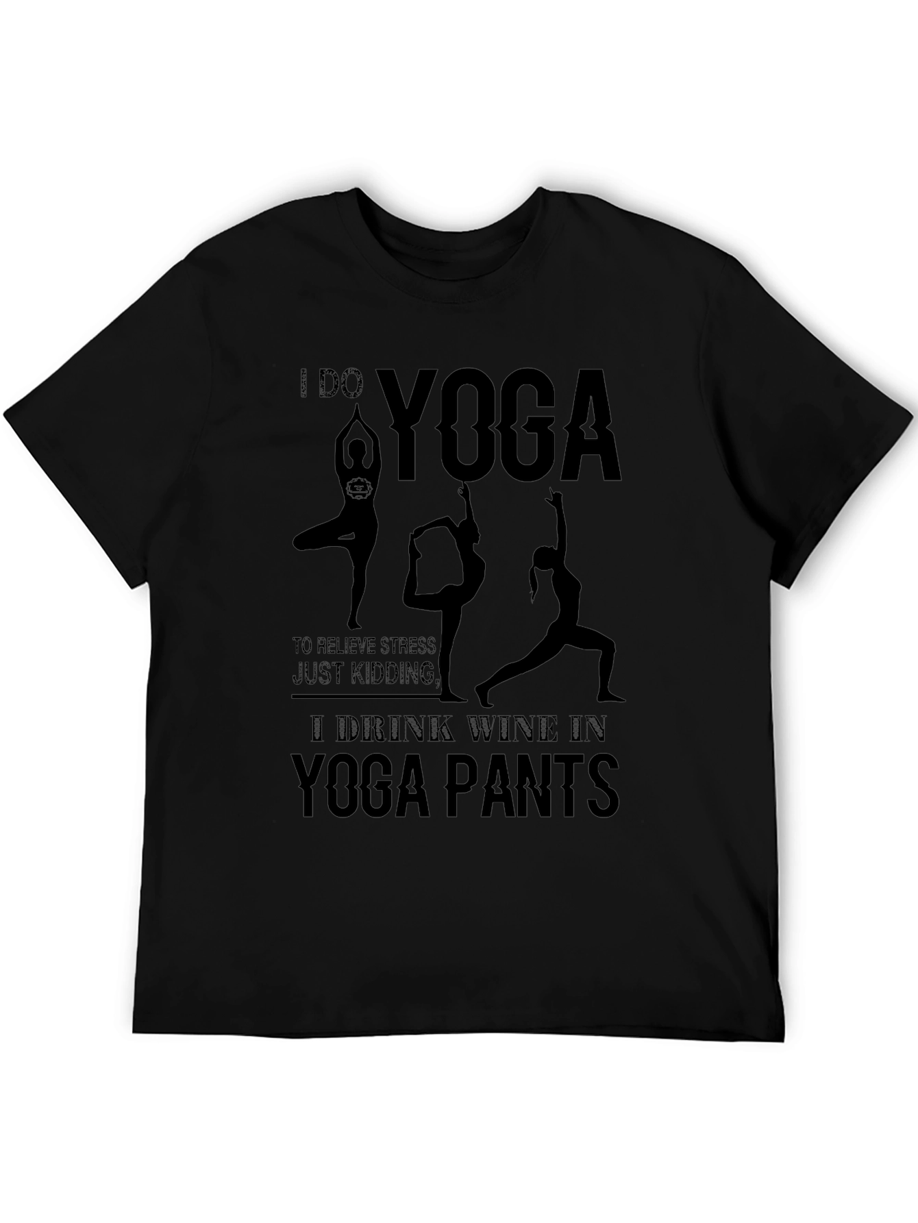 Camiseta Negra Yoga & Vino: Relax con Humor