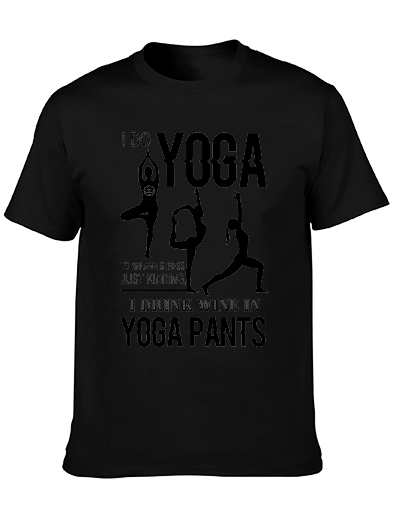 Camiseta Negra Yoga & Vino: Relax con Humor