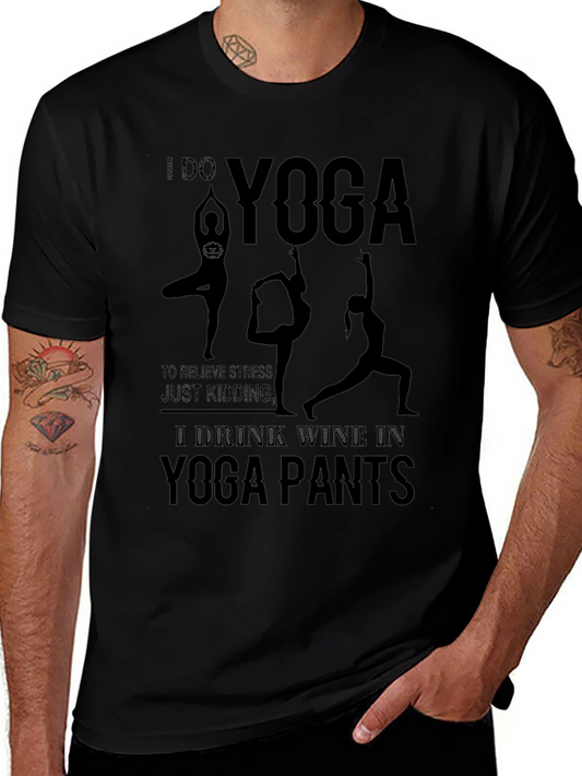 Camiseta Negra Yoga & Vino: Relax con Humor