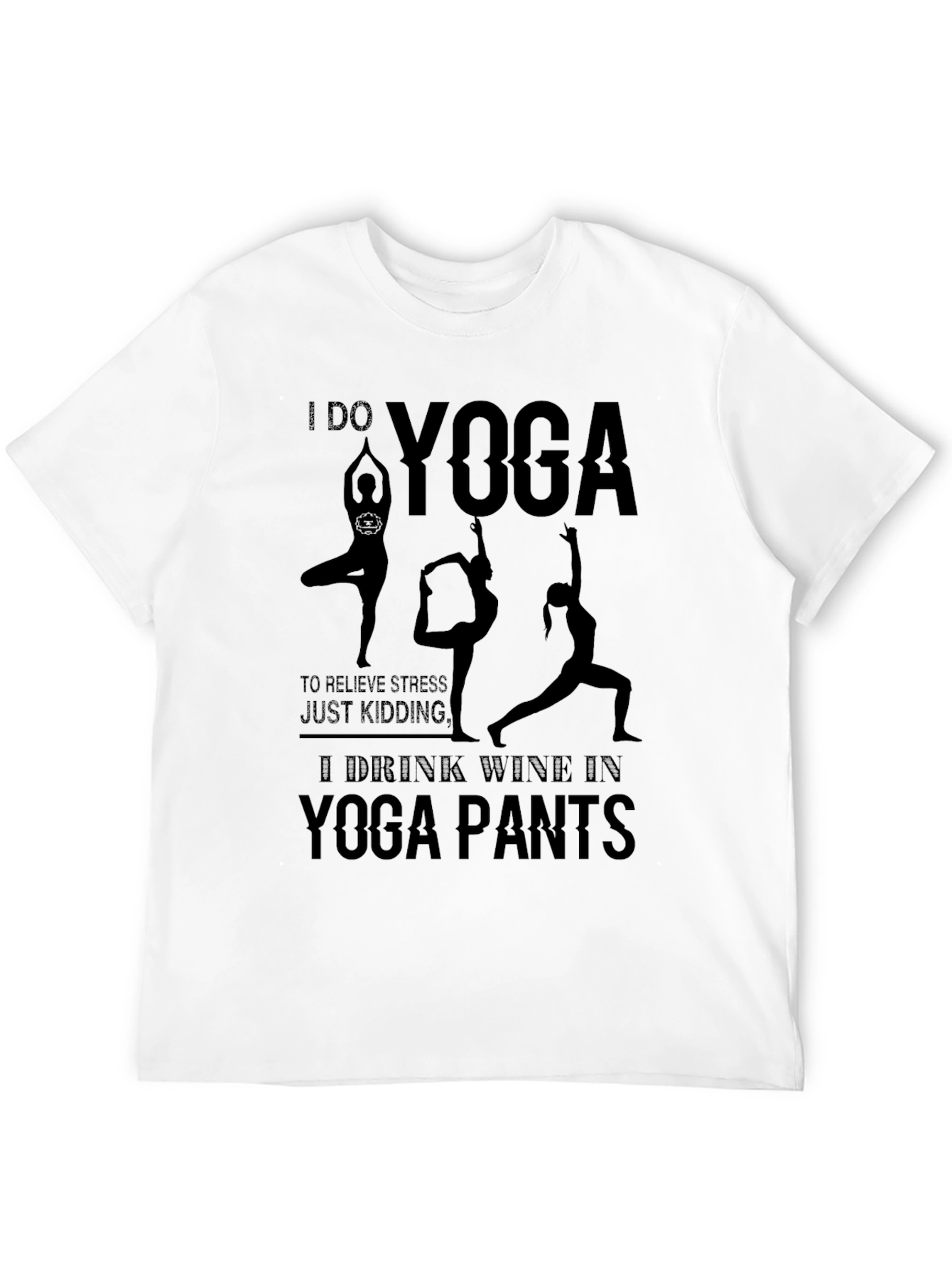 Camiseta Negra Yoga & Vino: Relax con Humor