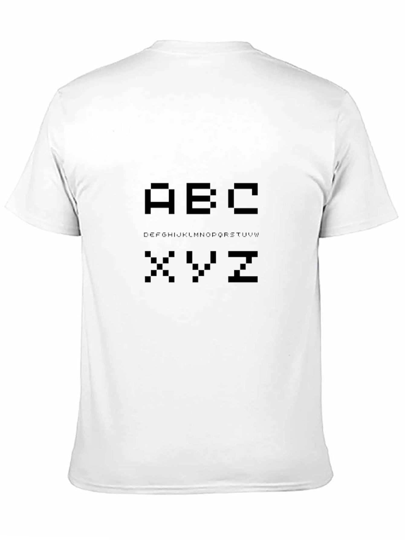 Camiseta Negra Pixelada con Alfabeto