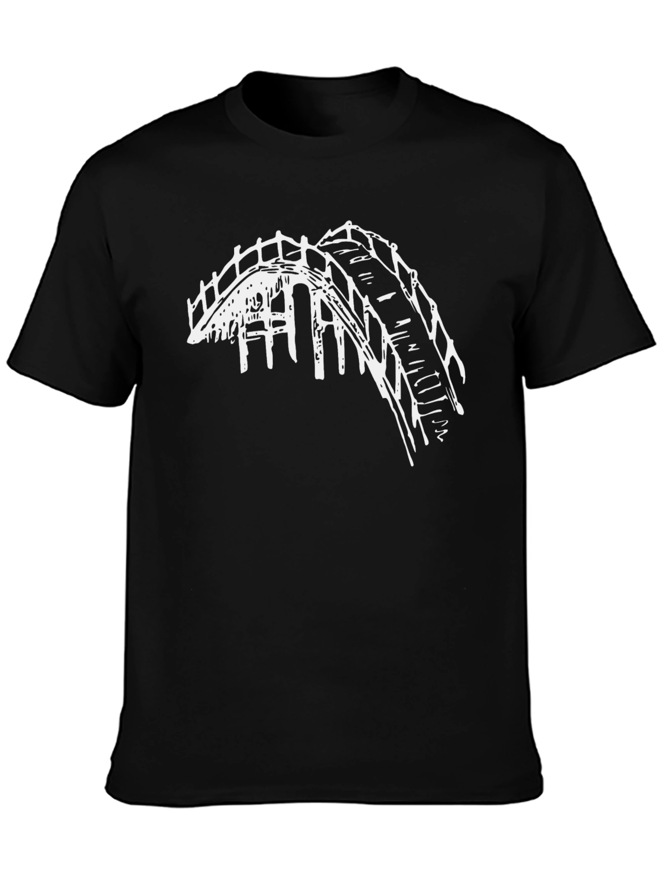 Camiseta Negra con Diseño de Puente Blanco