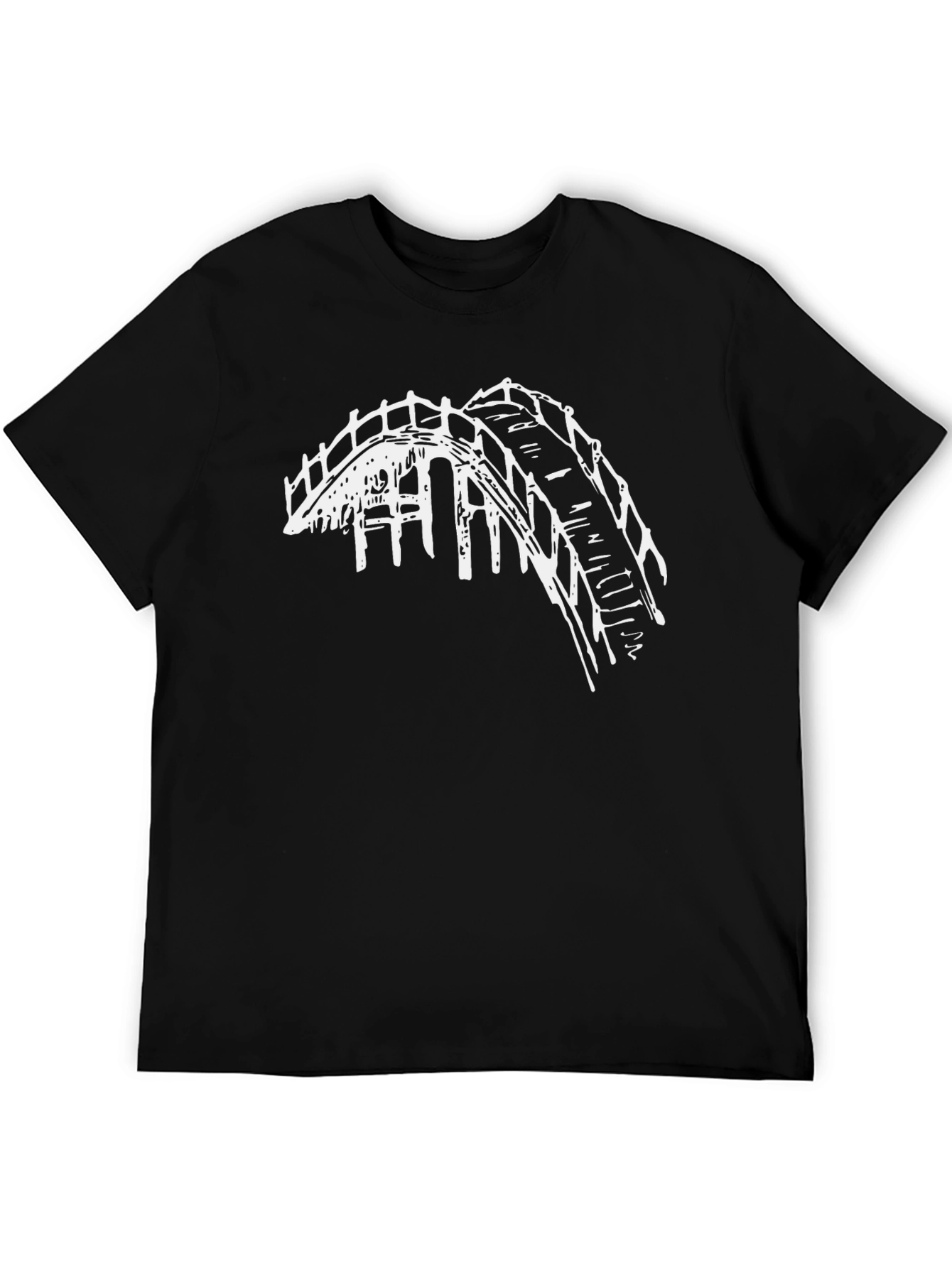 Camiseta Negra con Diseño de Puente Blanco