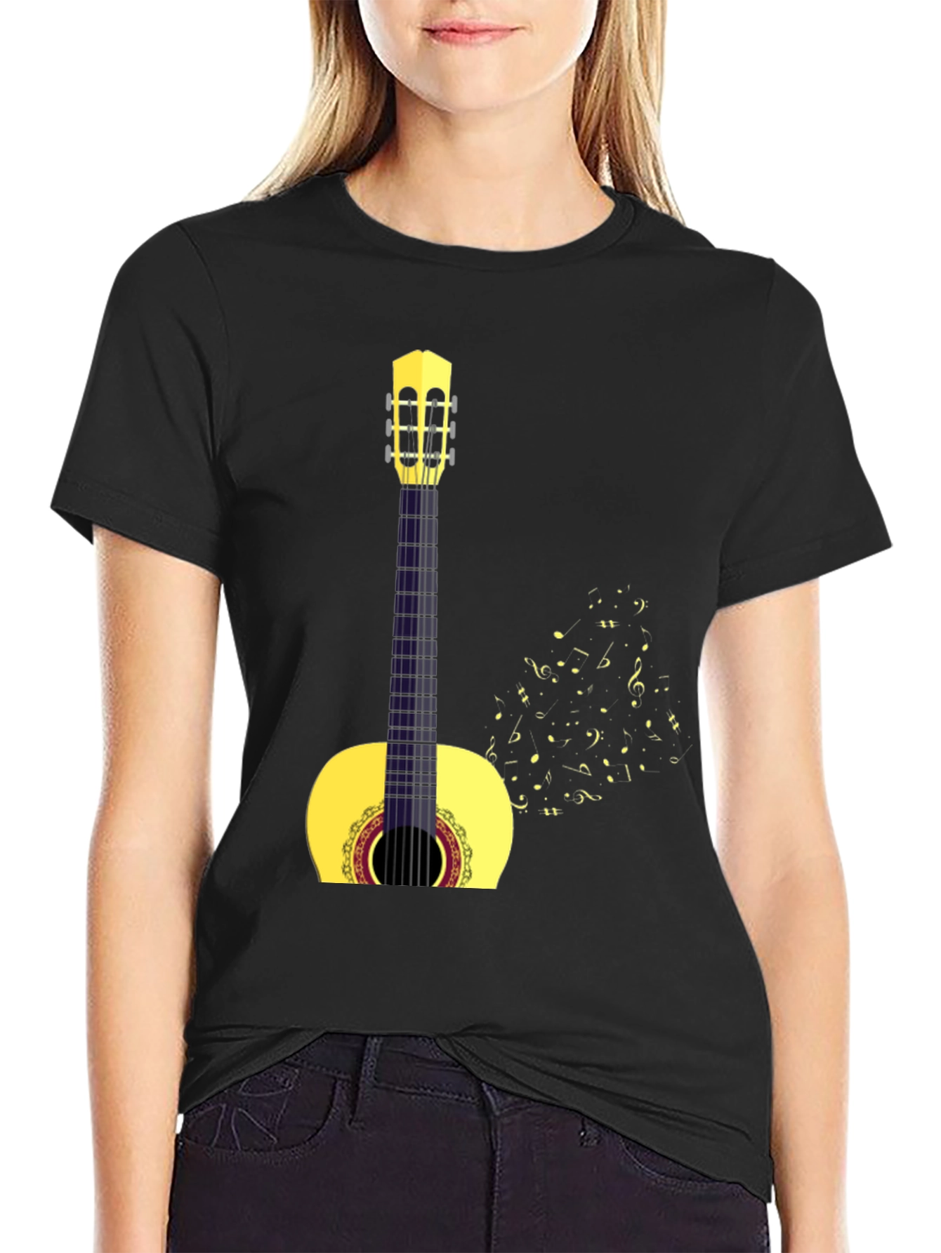 Camiseta Negra con Diseño de Guitarra Clásica