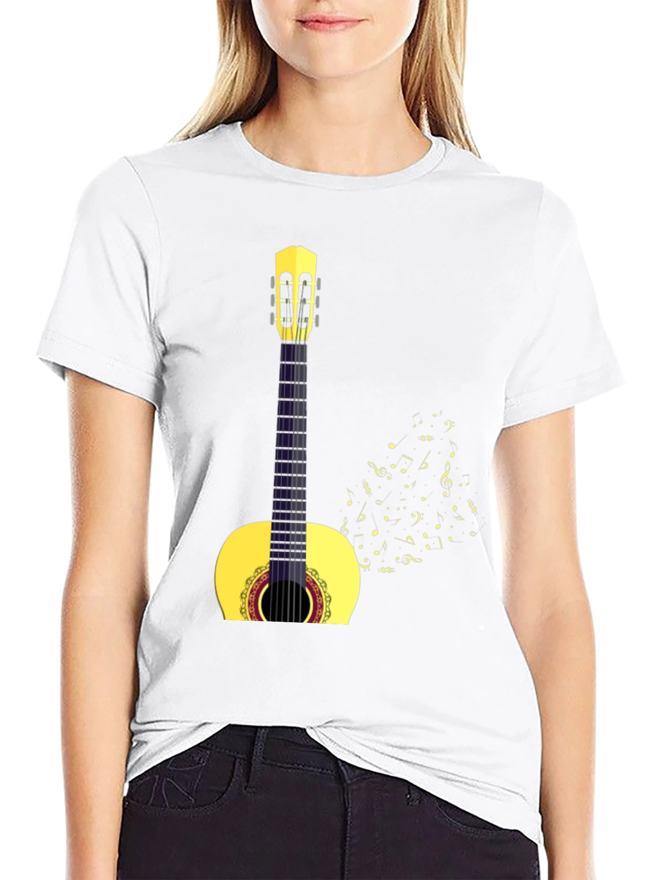 Camiseta Negra con Diseño de Guitarra Clásica