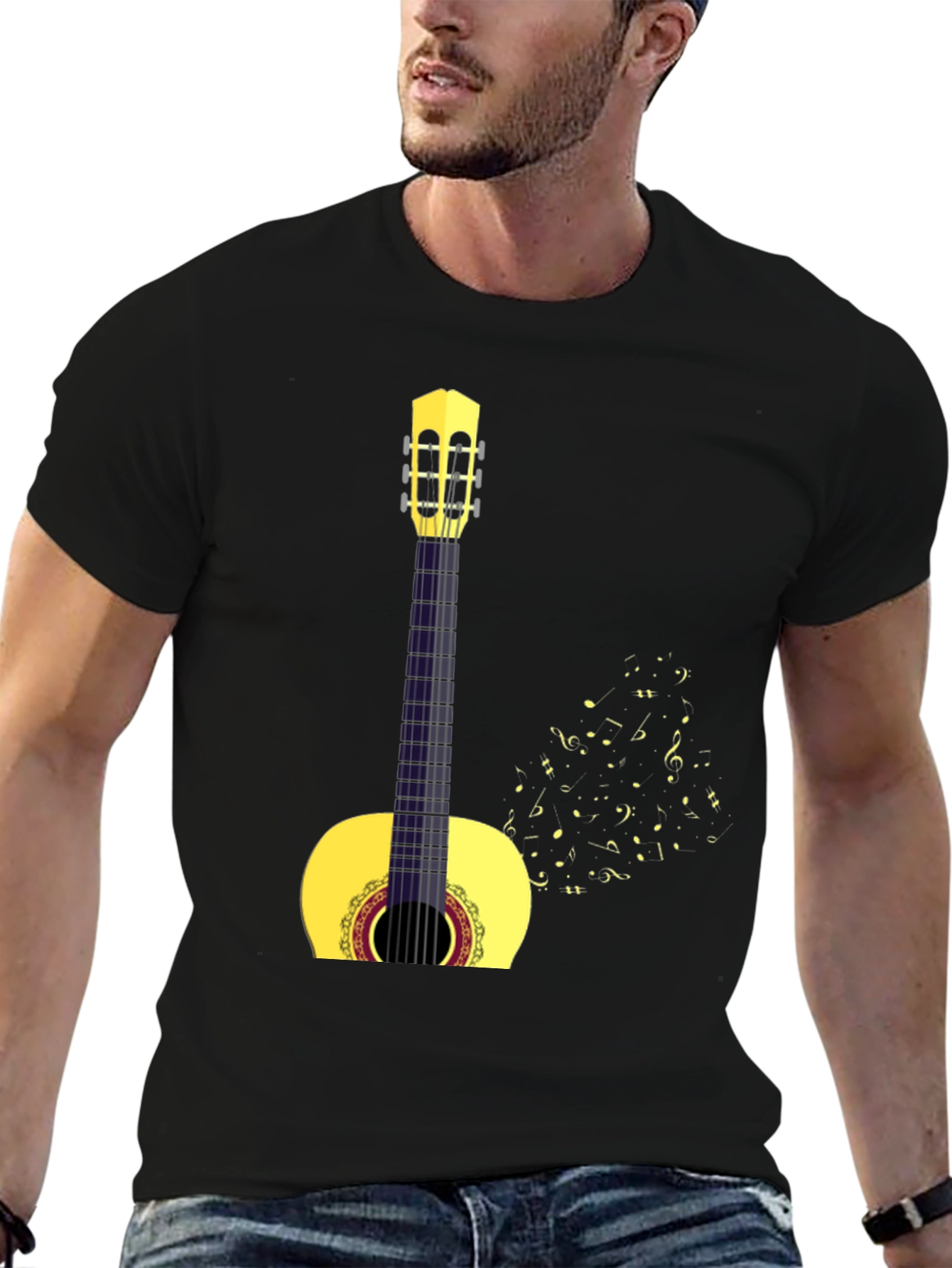 Camiseta Negra con Diseño de Guitarra Clásica