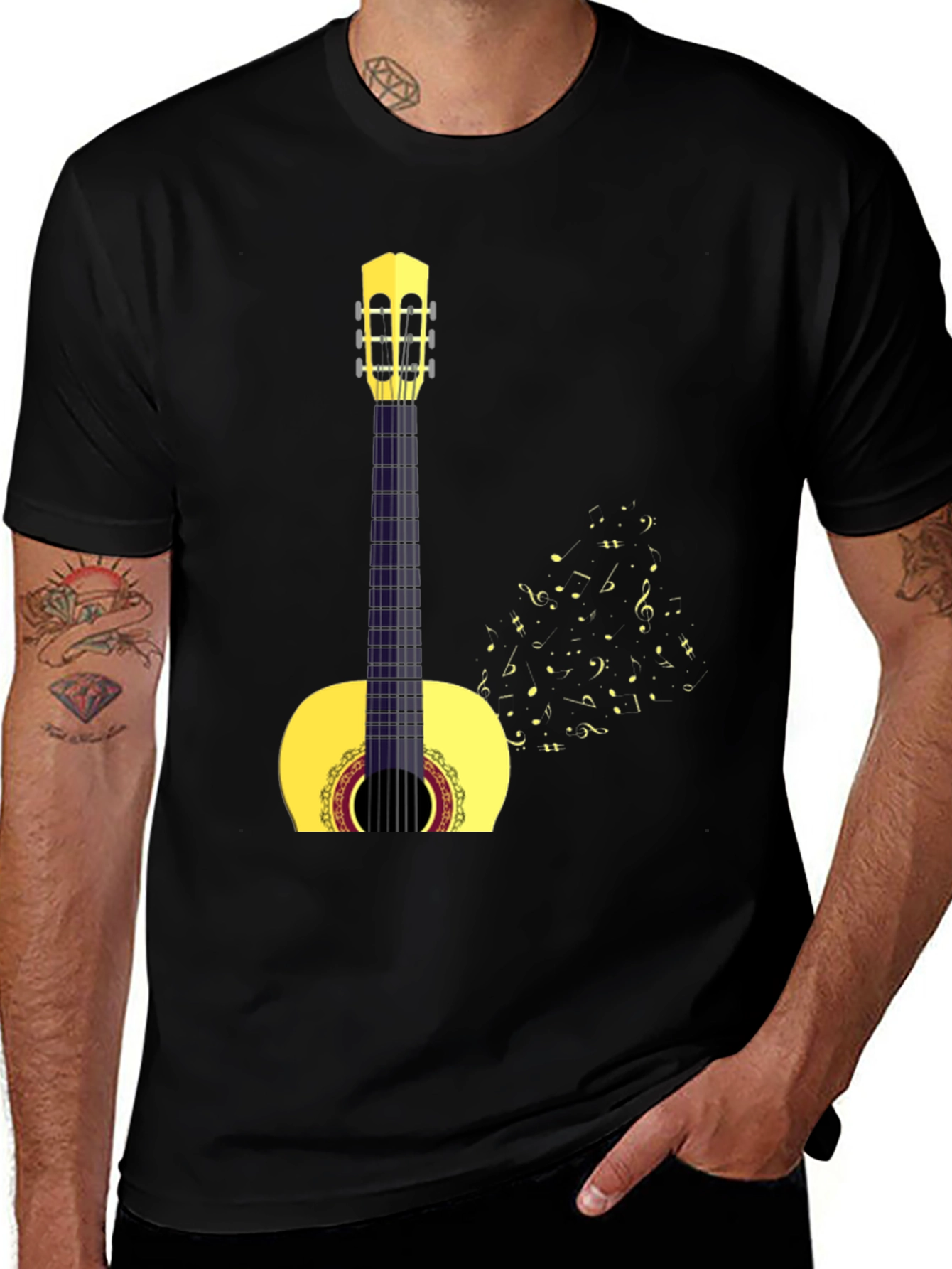 Camiseta Negra con Diseño de Guitarra Clásica