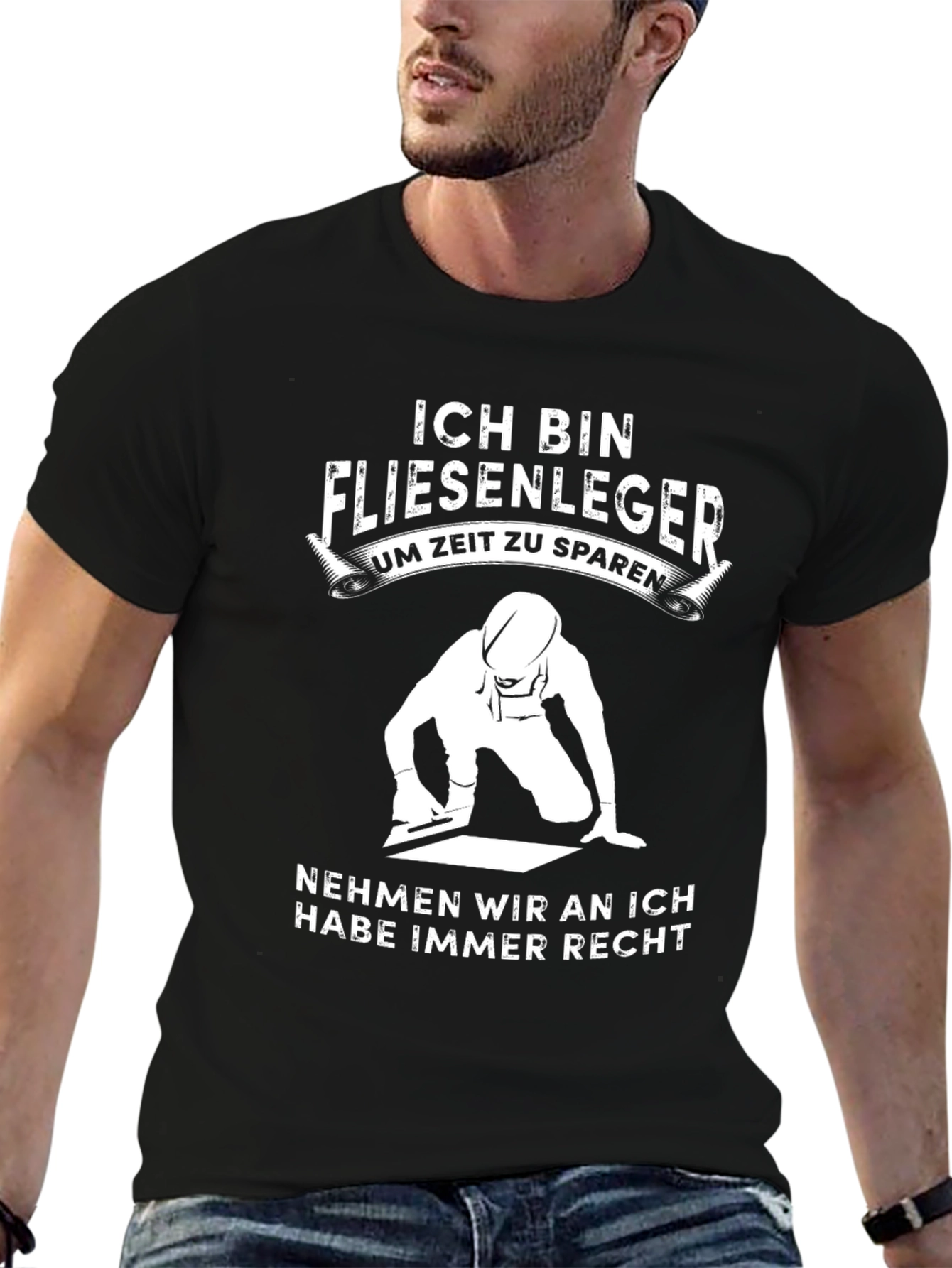 Camiseta Hombre Negra Ich Bin Fliesenleger