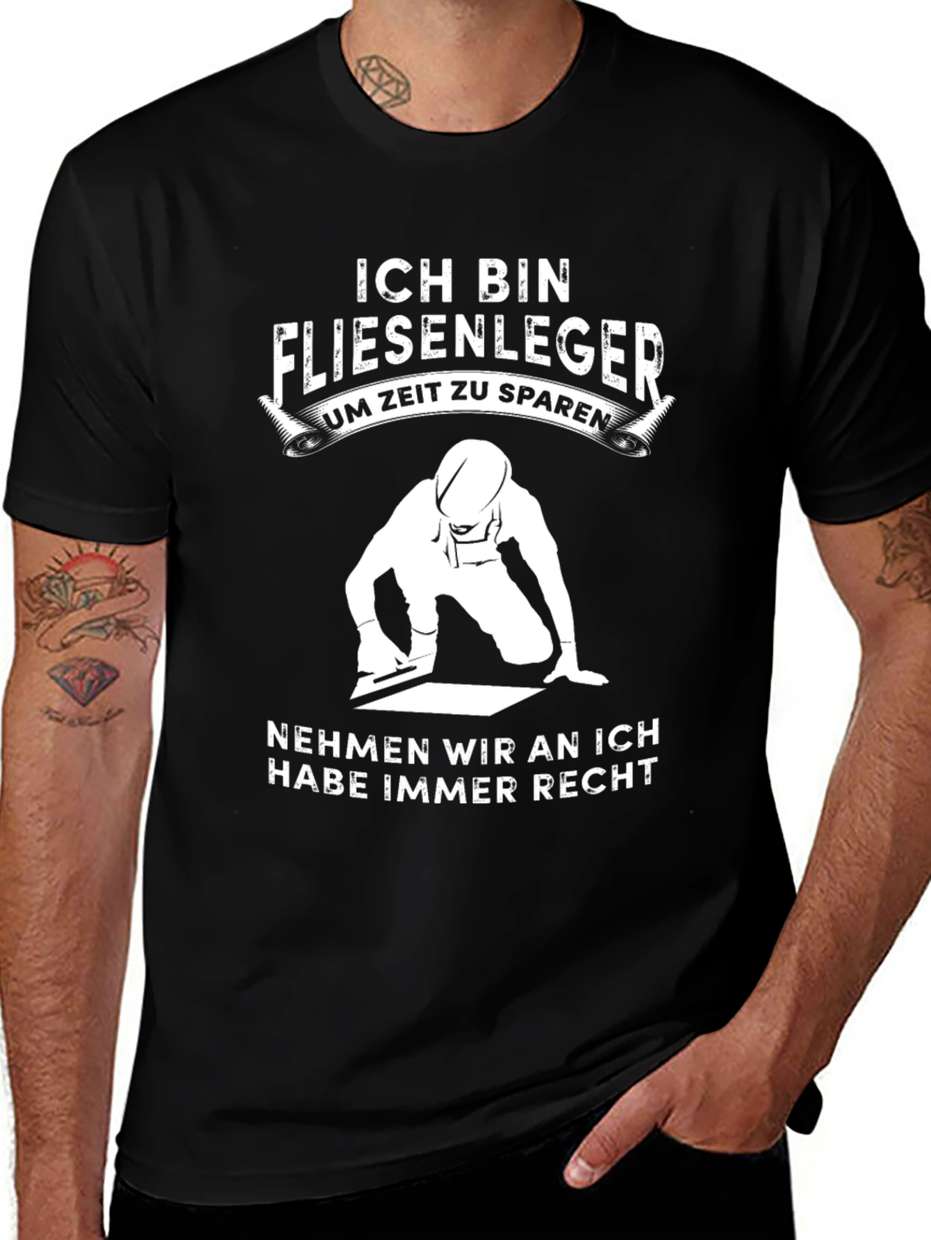 Camiseta Hombre Negra Ich Bin Fliesenleger