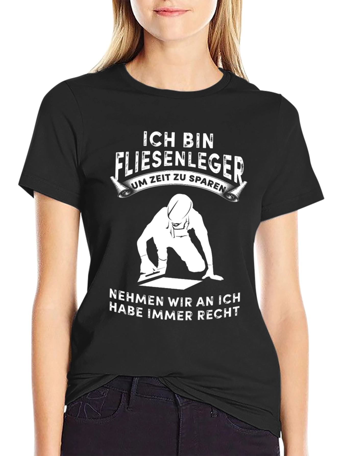 Camiseta Hombre Negra Ich Bin Fliesenleger