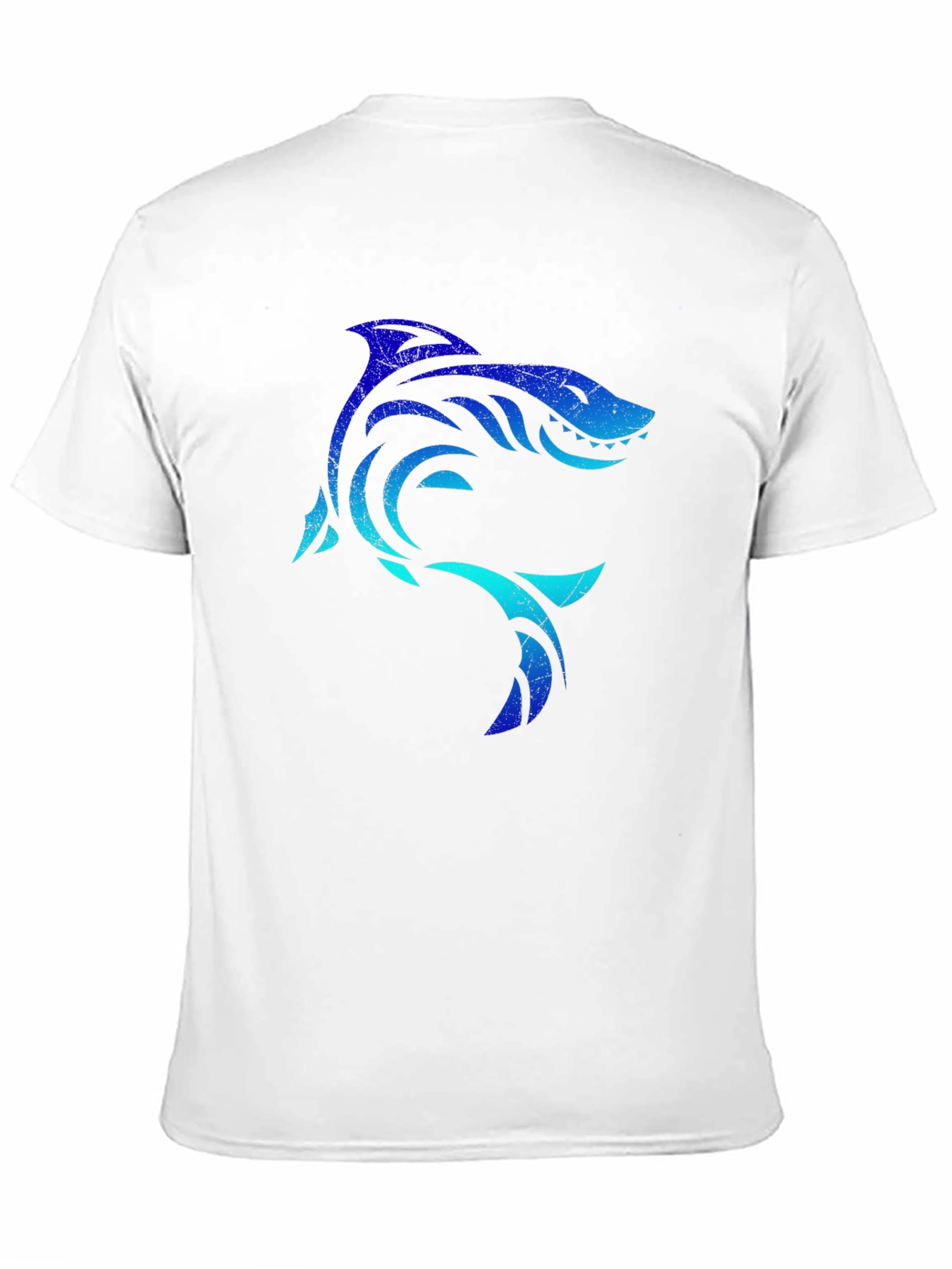 Camiseta Negra con Diseño de Tiburón Tribal Azul