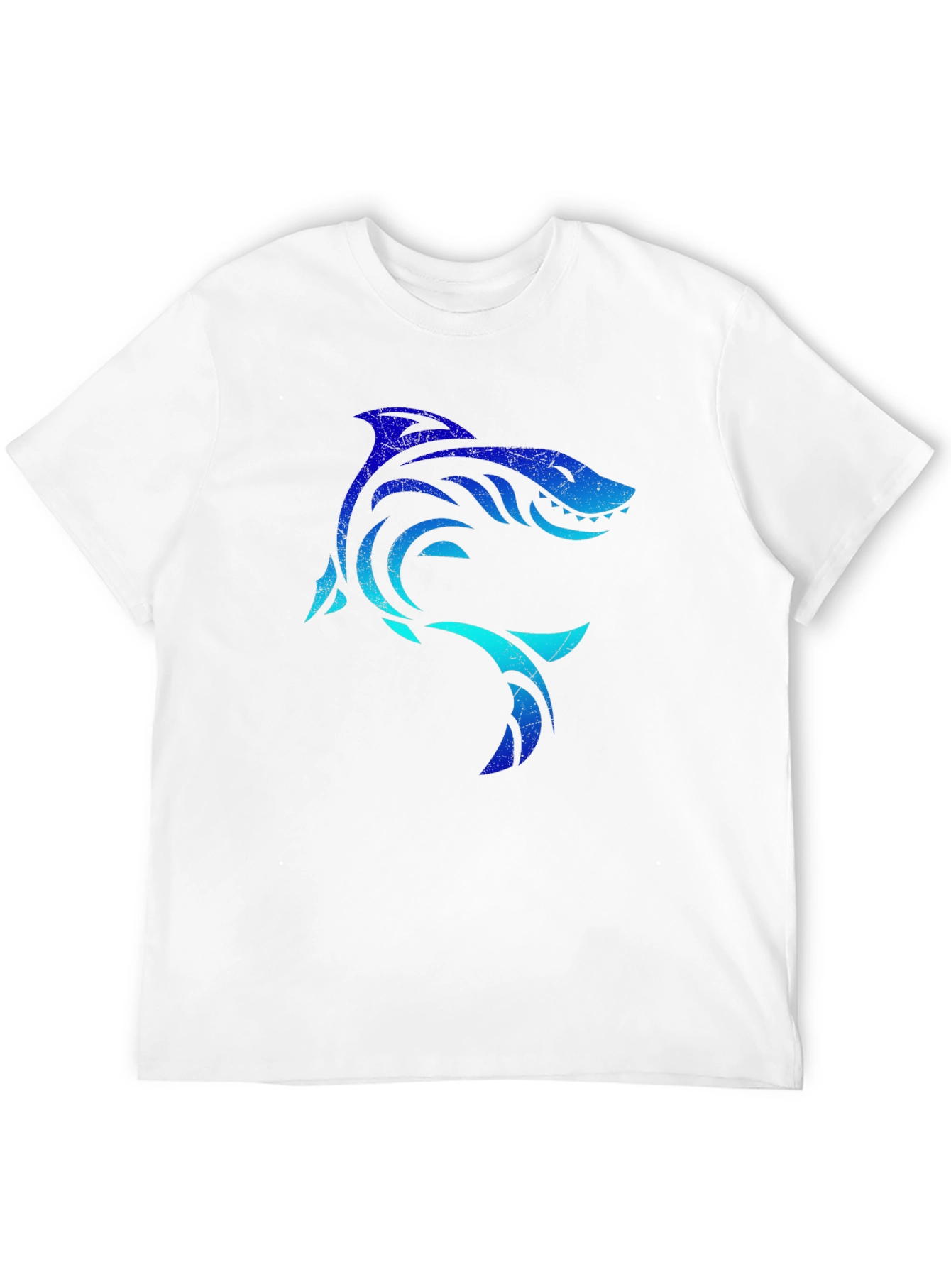Camiseta Negra con Diseño de Tiburón Tribal Azul