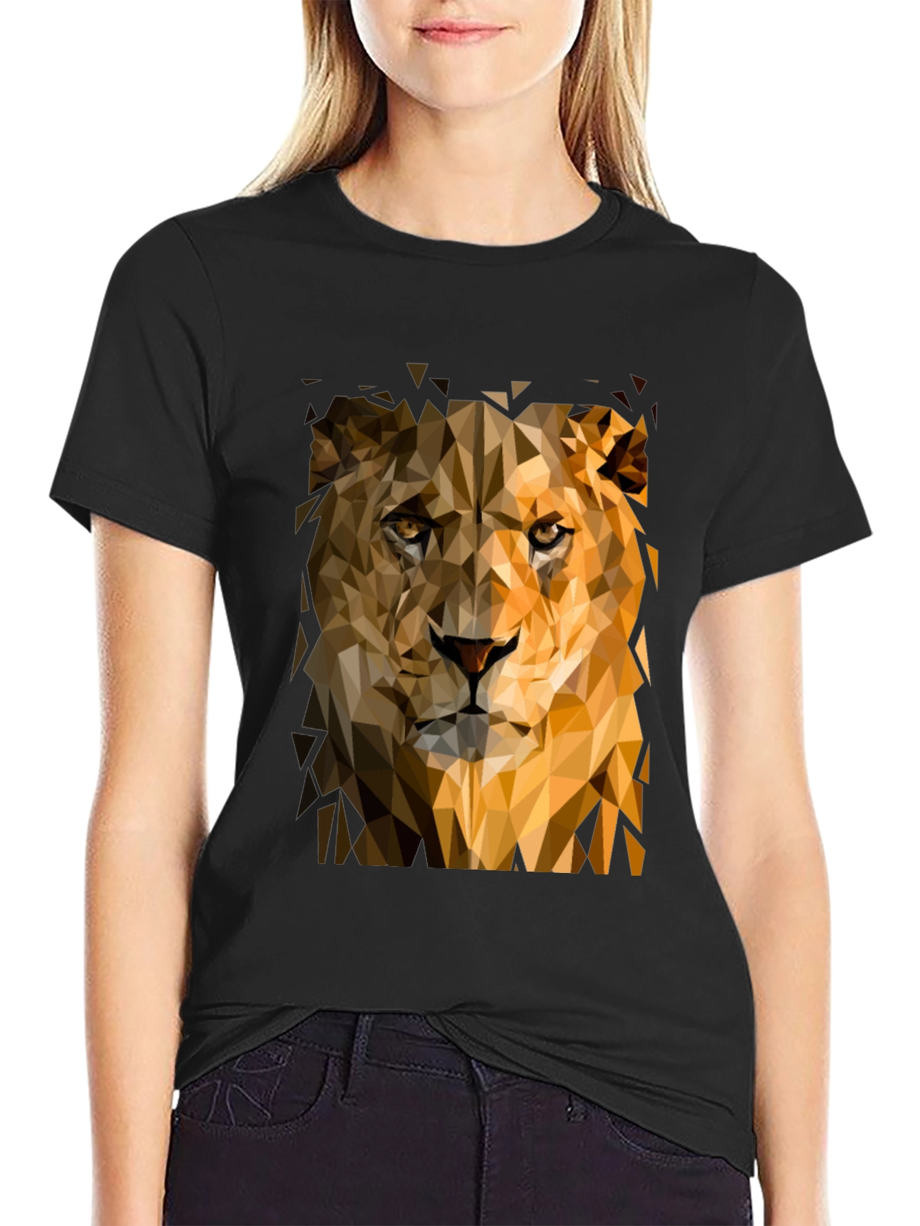 Camiseta Negra Hombre León Geométrico