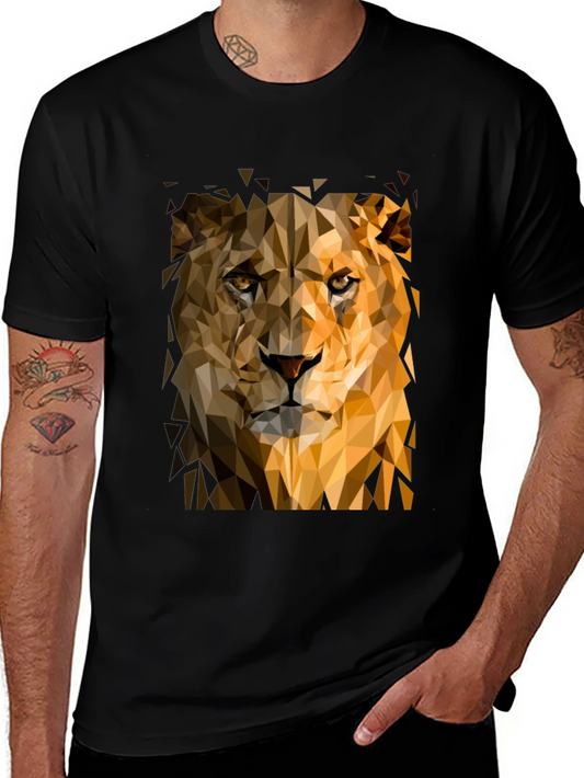 Camiseta Negra Hombre León Geométrico