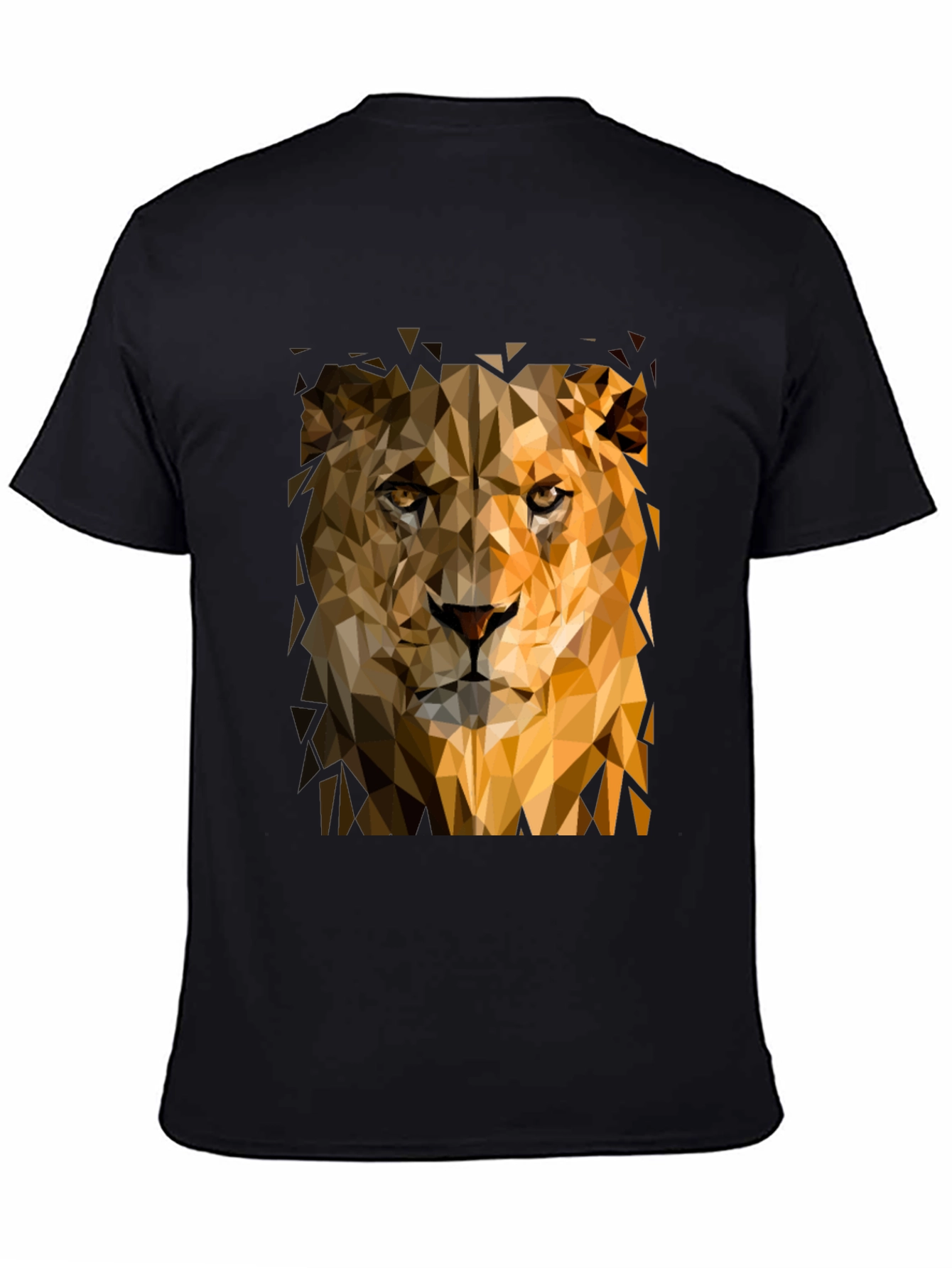 Camiseta Negra Hombre León Geométrico