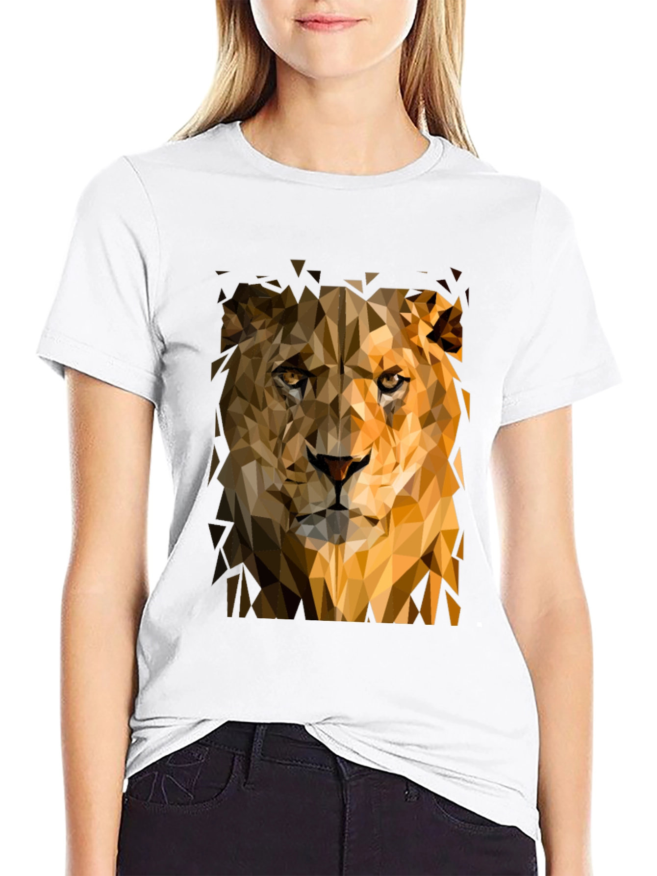 Camiseta Negra Hombre León Geométrico