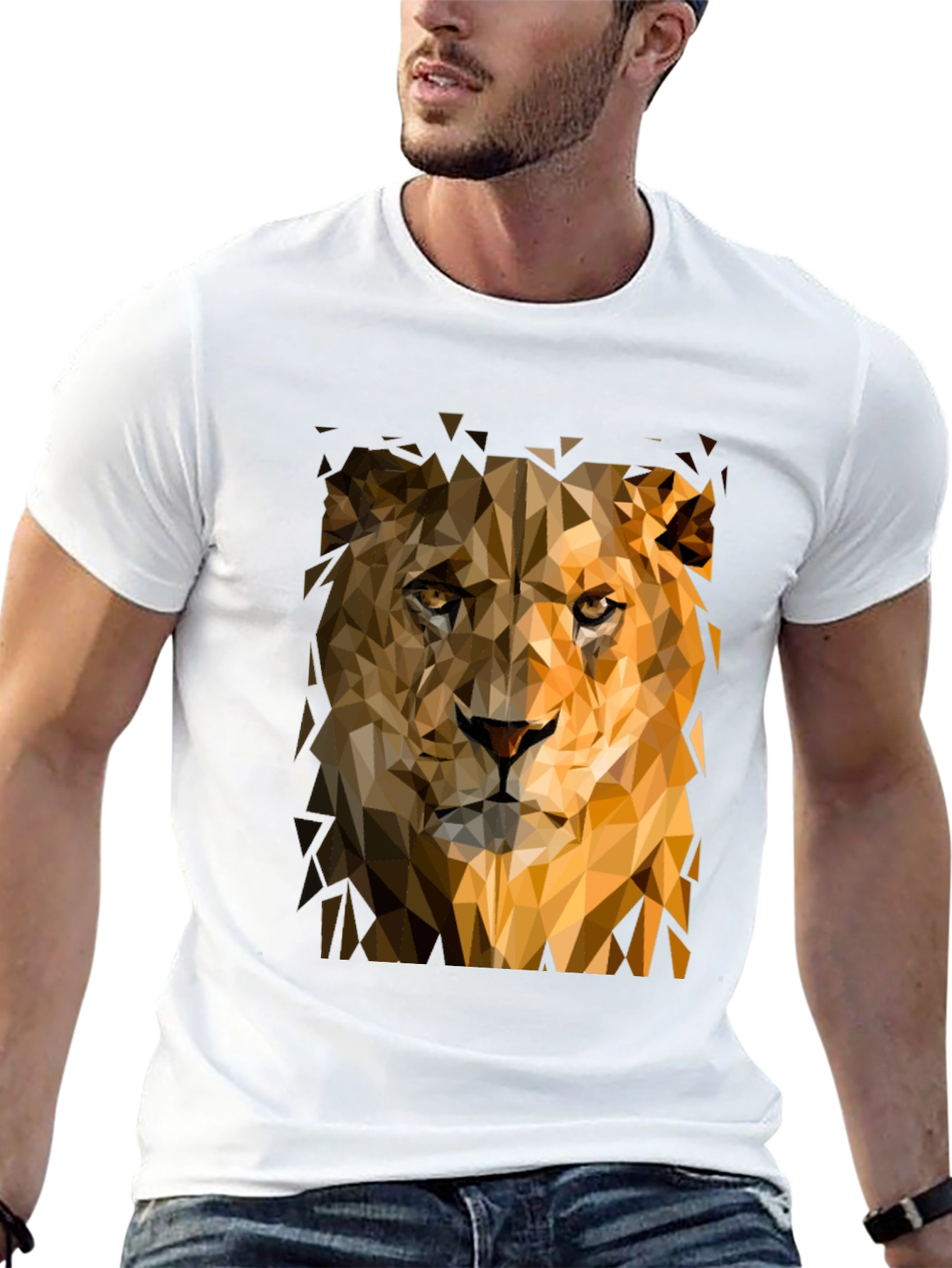 Camiseta Negra Hombre León Geométrico