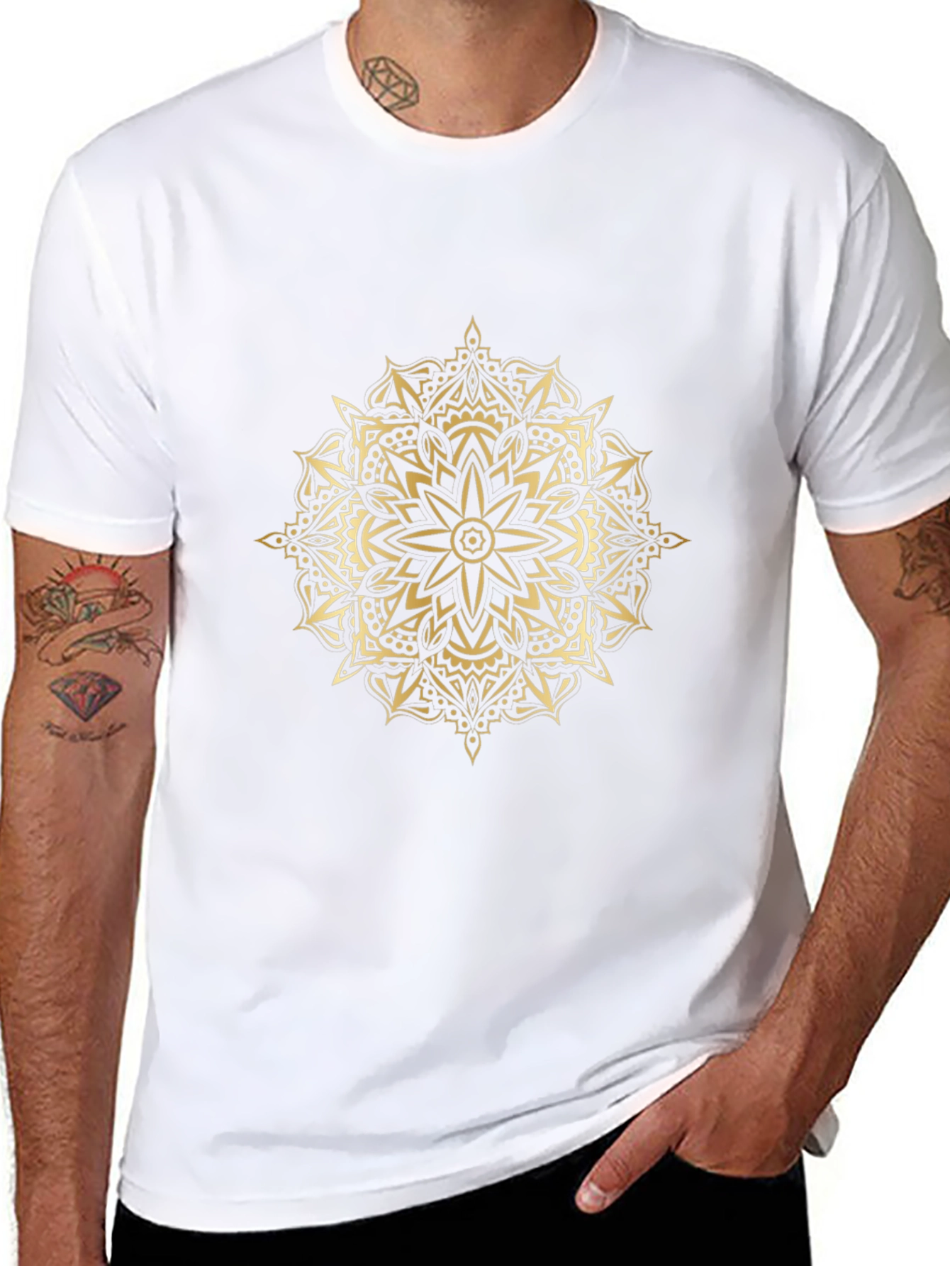 Camiseta Negra Mandala Dorada Hombre