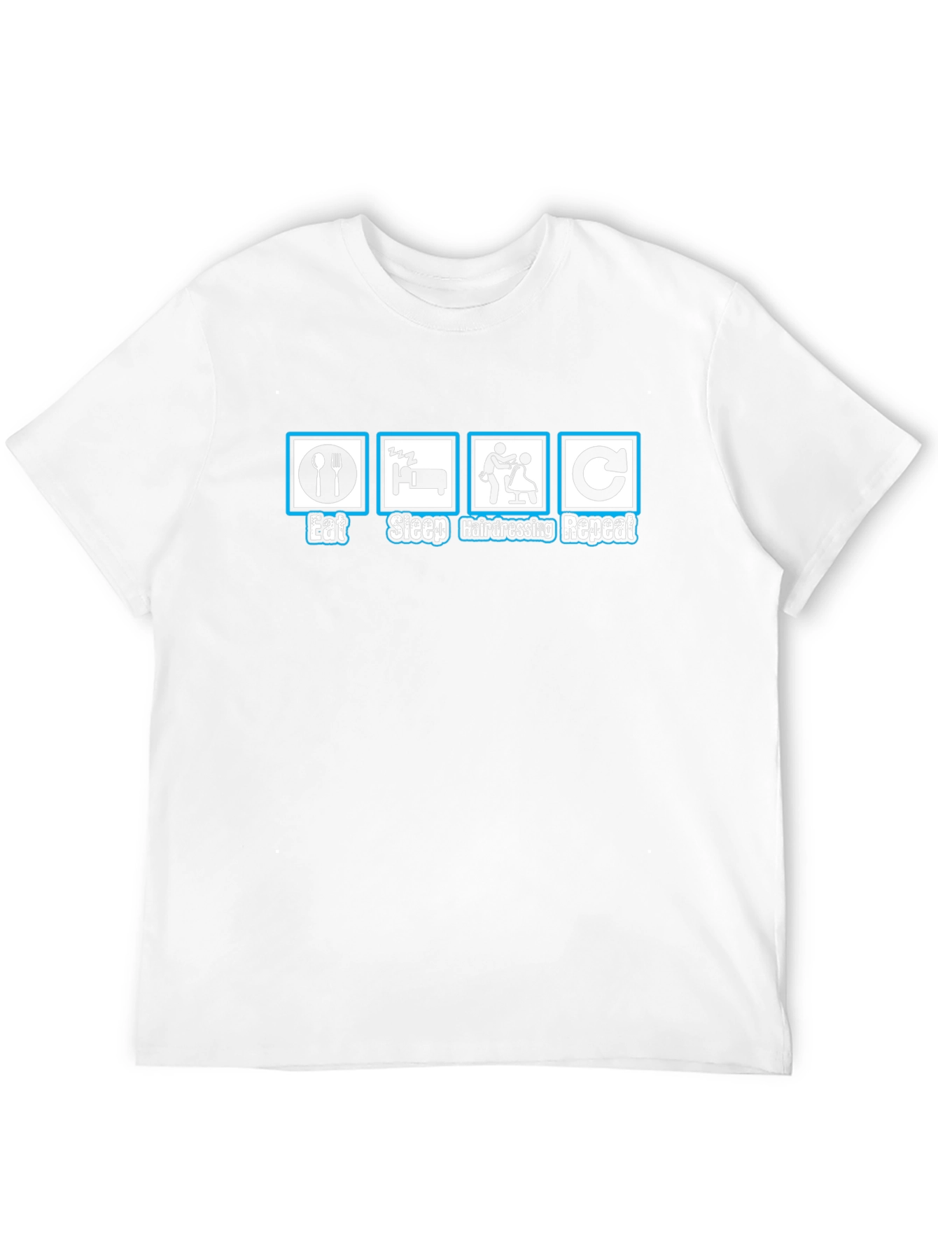 Camiseta Negra Divertida: Comer Dormir Peluquería Repetir