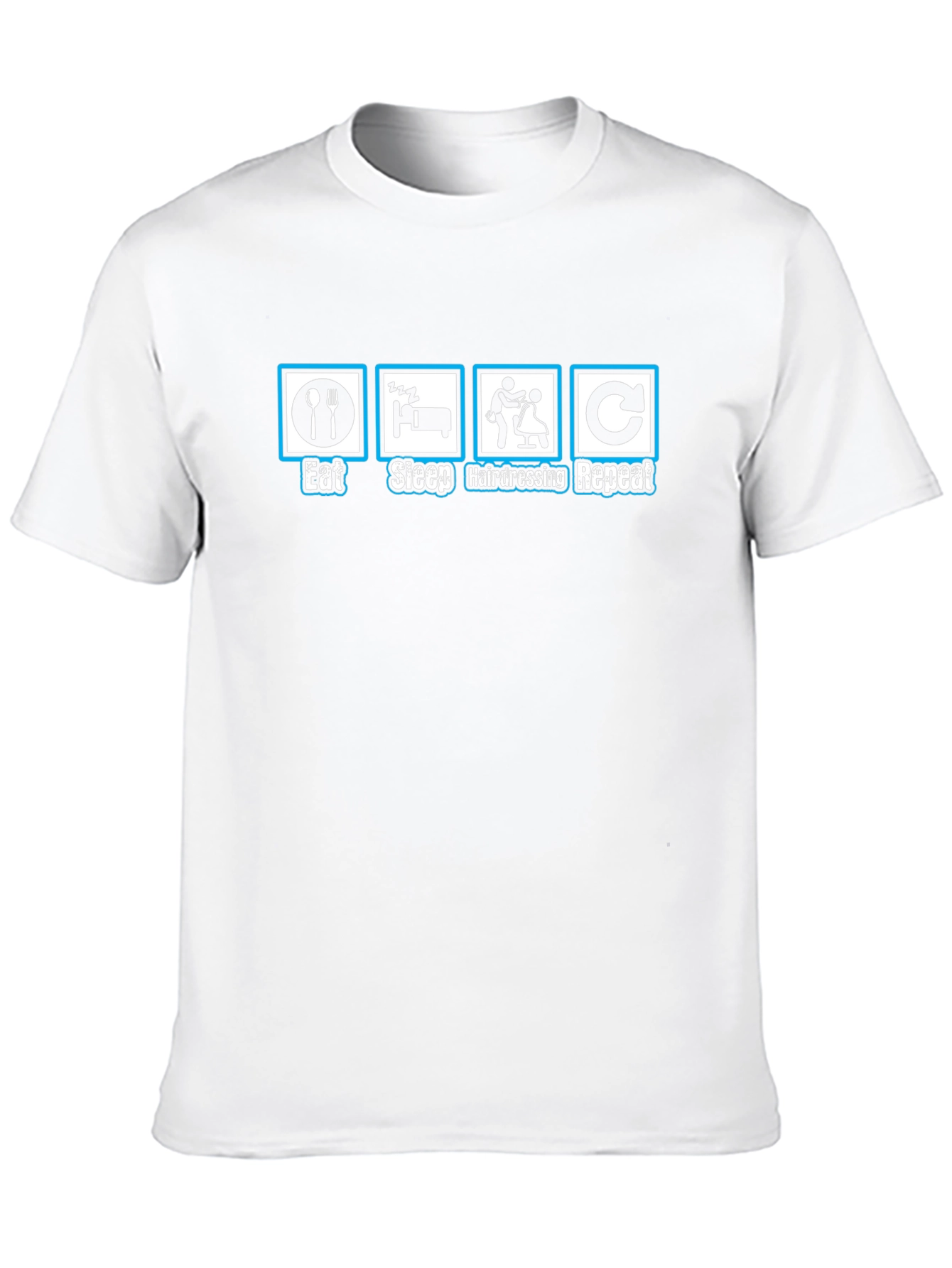 Camiseta Negra Divertida: Comer Dormir Peluquería Repetir