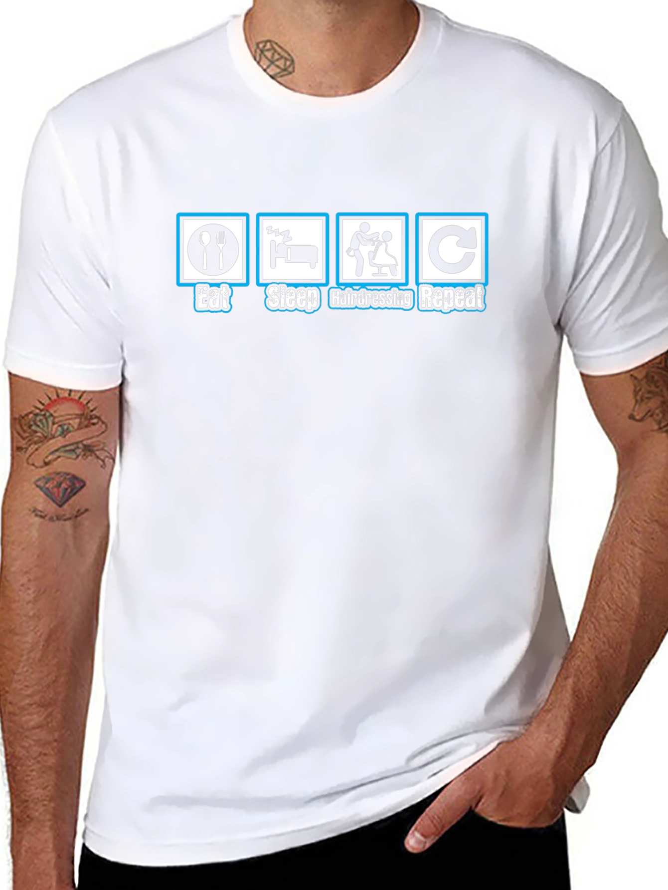 Camiseta Negra Divertida: Comer Dormir Peluquería Repetir