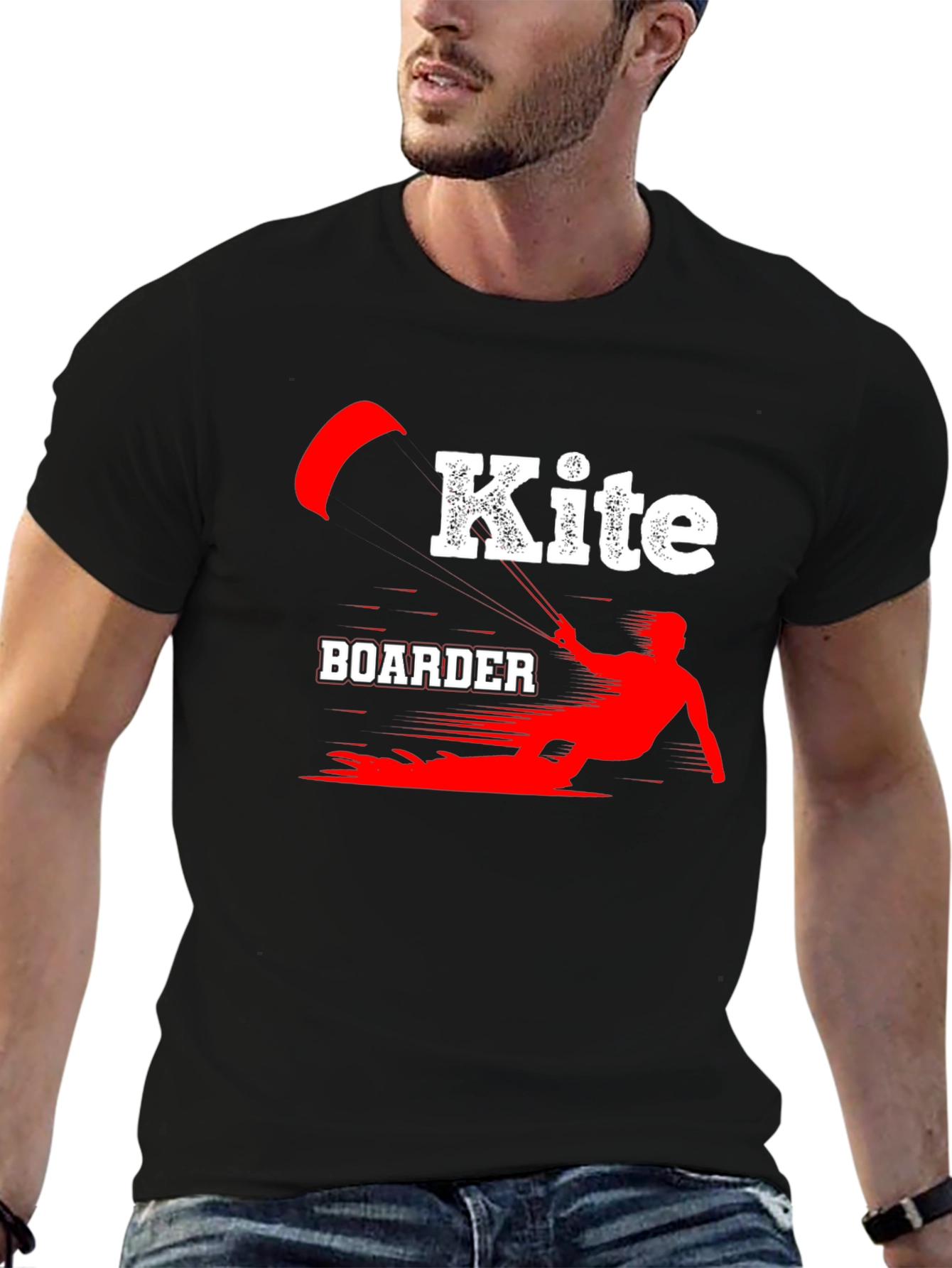 Camiseta Negra Kite Boarder Deportiva Algodón