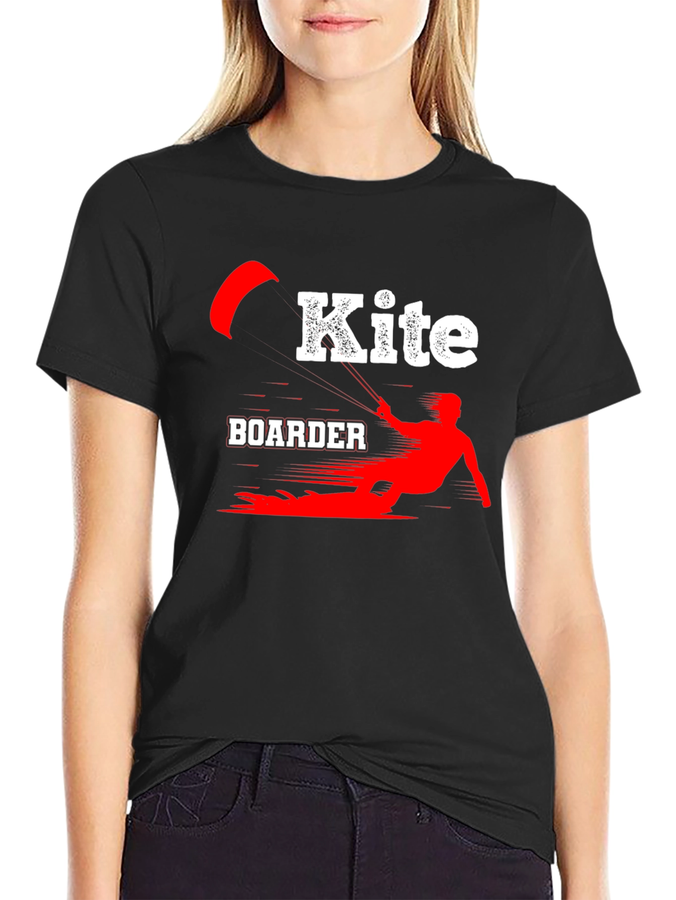 Camiseta Negra Kite Boarder Deportiva Algodón
