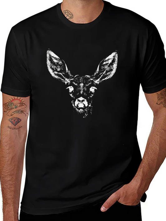 Camiseta Negra con Estampado de Ciervo para Hombre