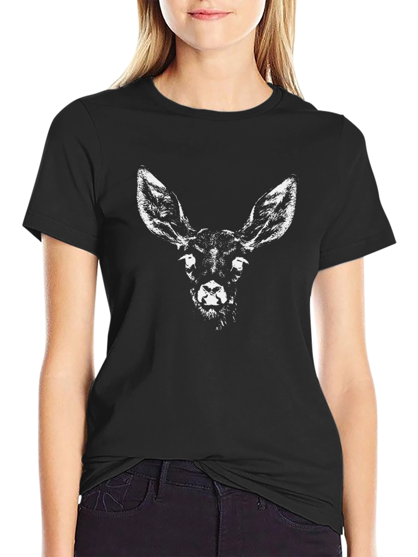 Camiseta Negra con Estampado de Ciervo para Hombre