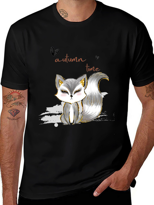 Camiseta Negra con Diseño de Zorro Autumn Time
