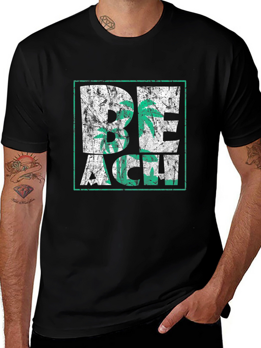 Camiseta Negra Estampada Beach Vintage