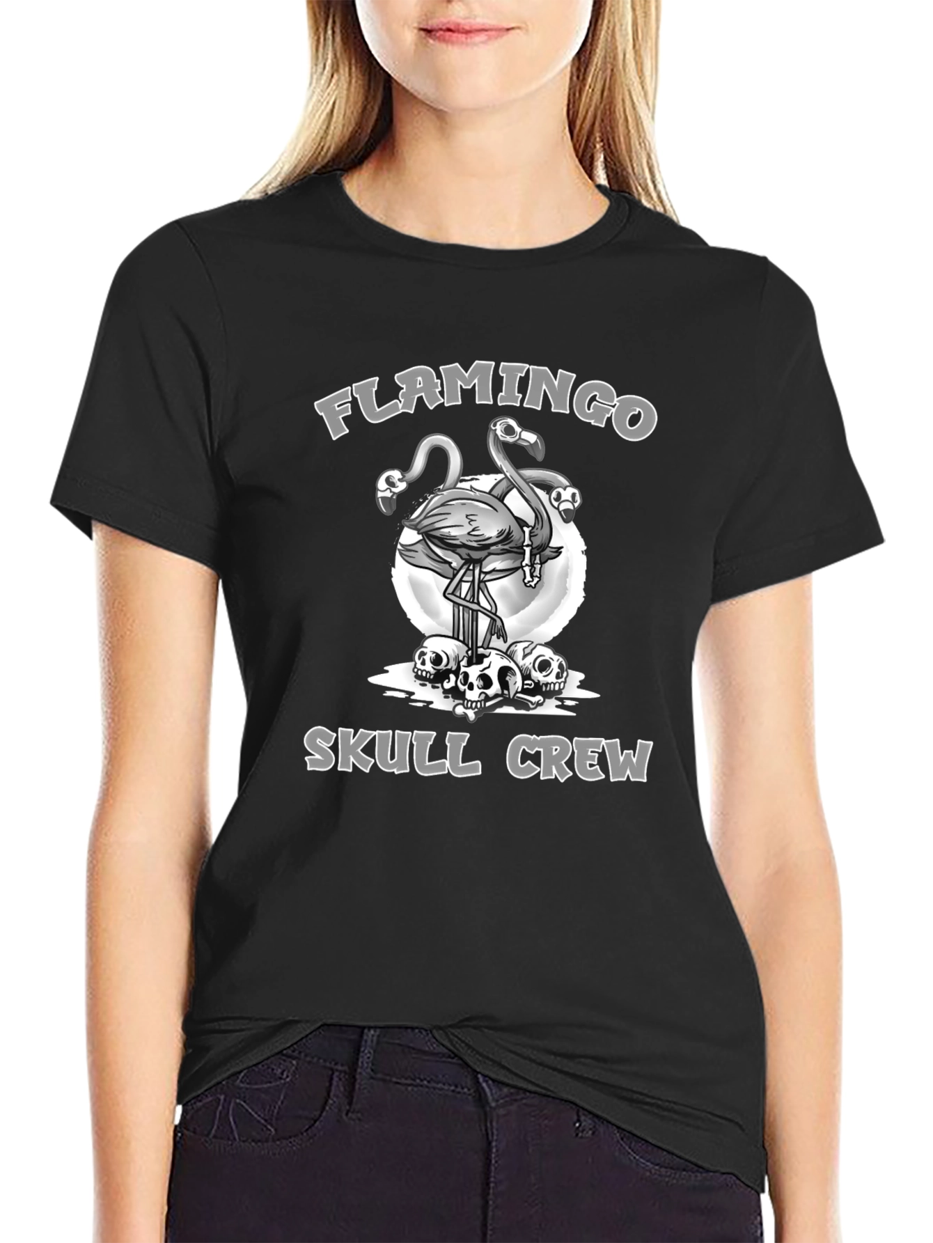 Camiseta Negra Flamingo Skull Crew