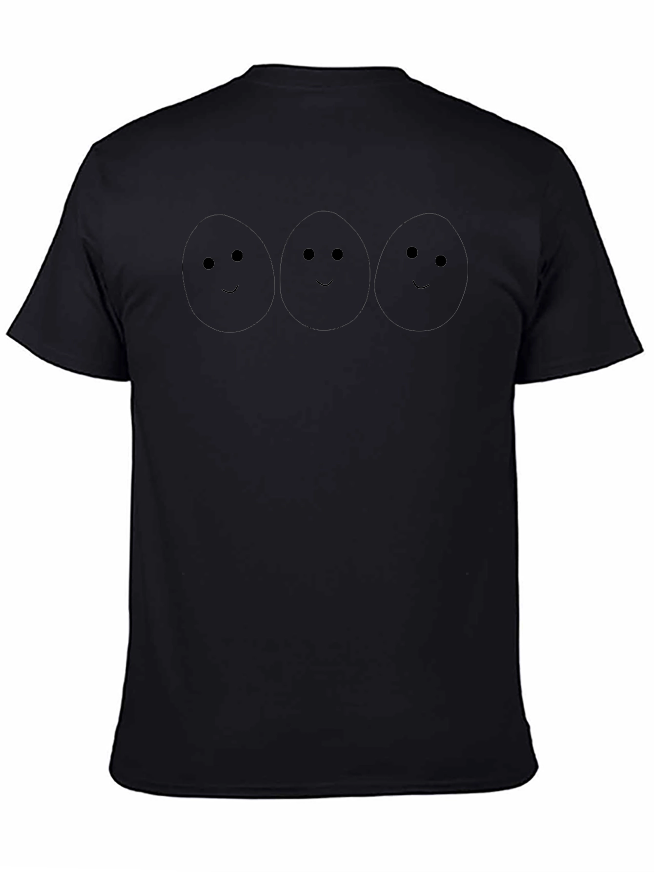 Camiseta Negra con Diseño de Caras de Huevos Sonrientes