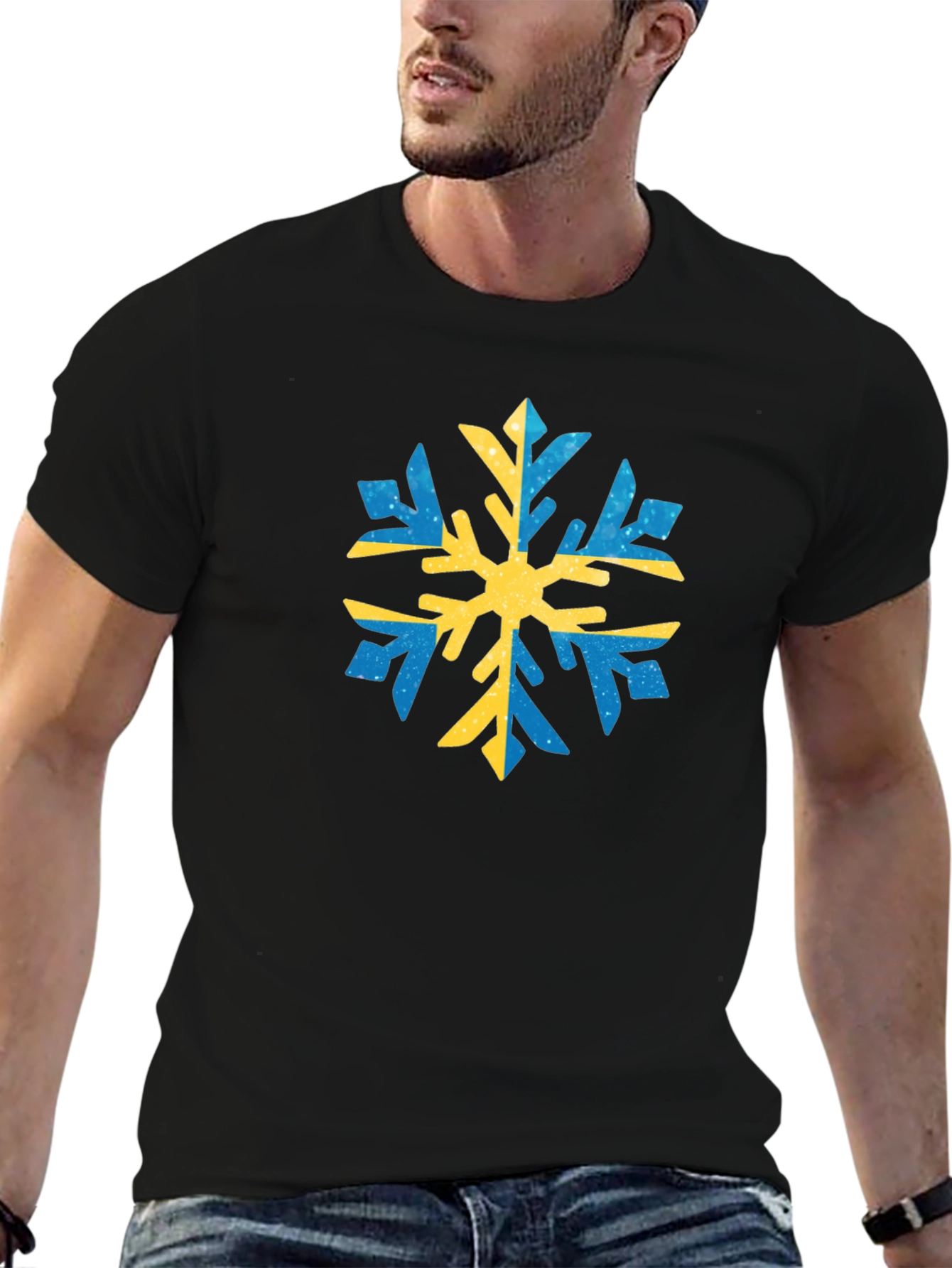 Camiseta Negra con Copo de Nieve Sueco
