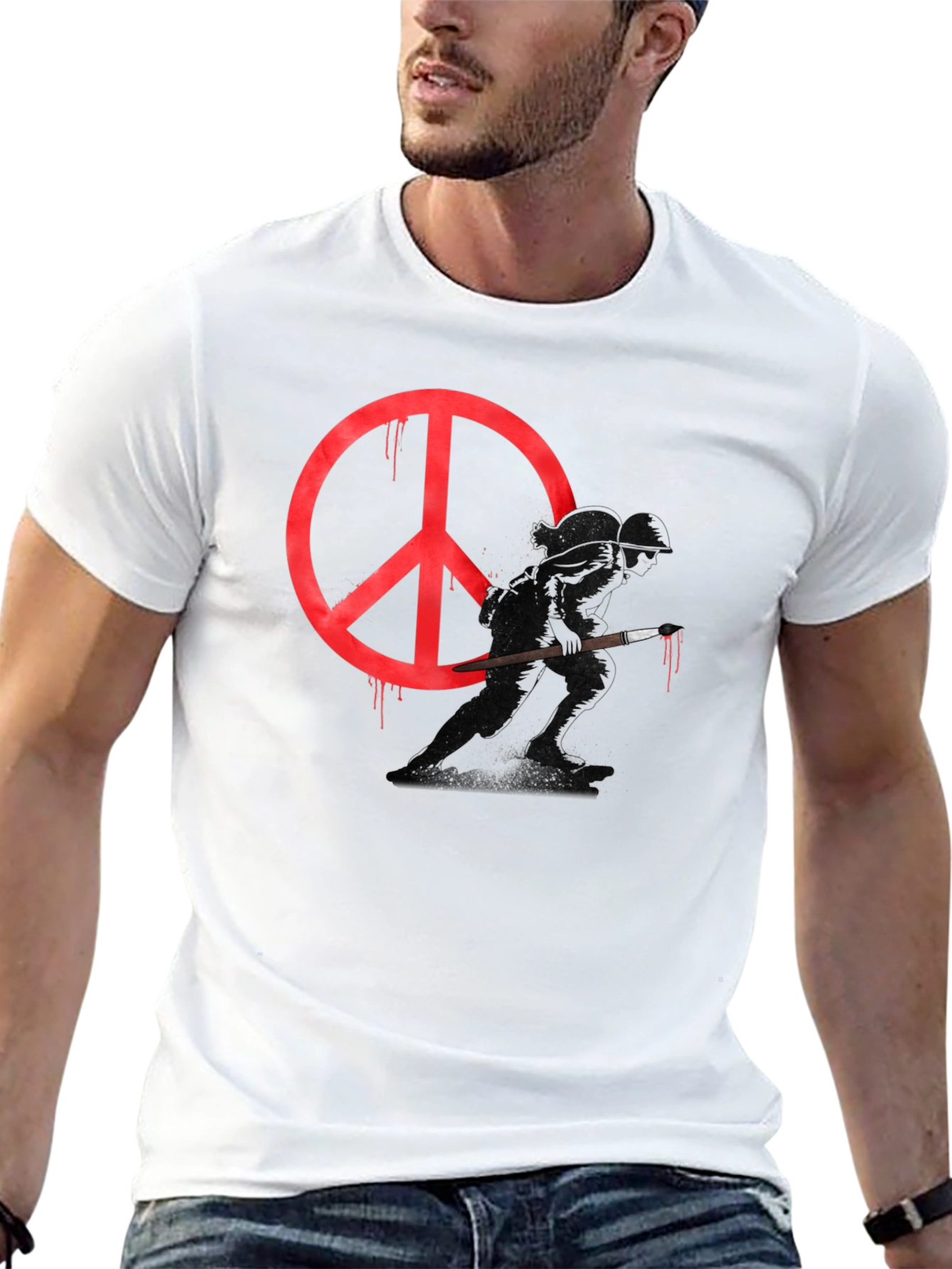 Camiseta Negra con Diseño de Paz y Guerra