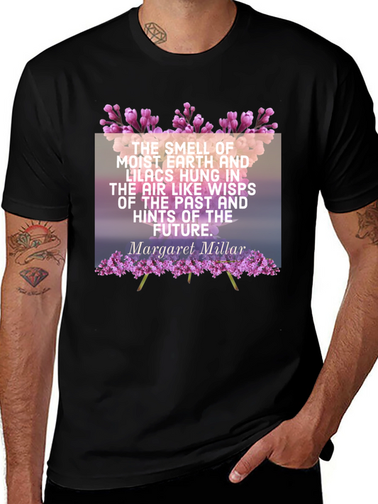 Camiseta Negra con Cita Literaria y Diseño Floral